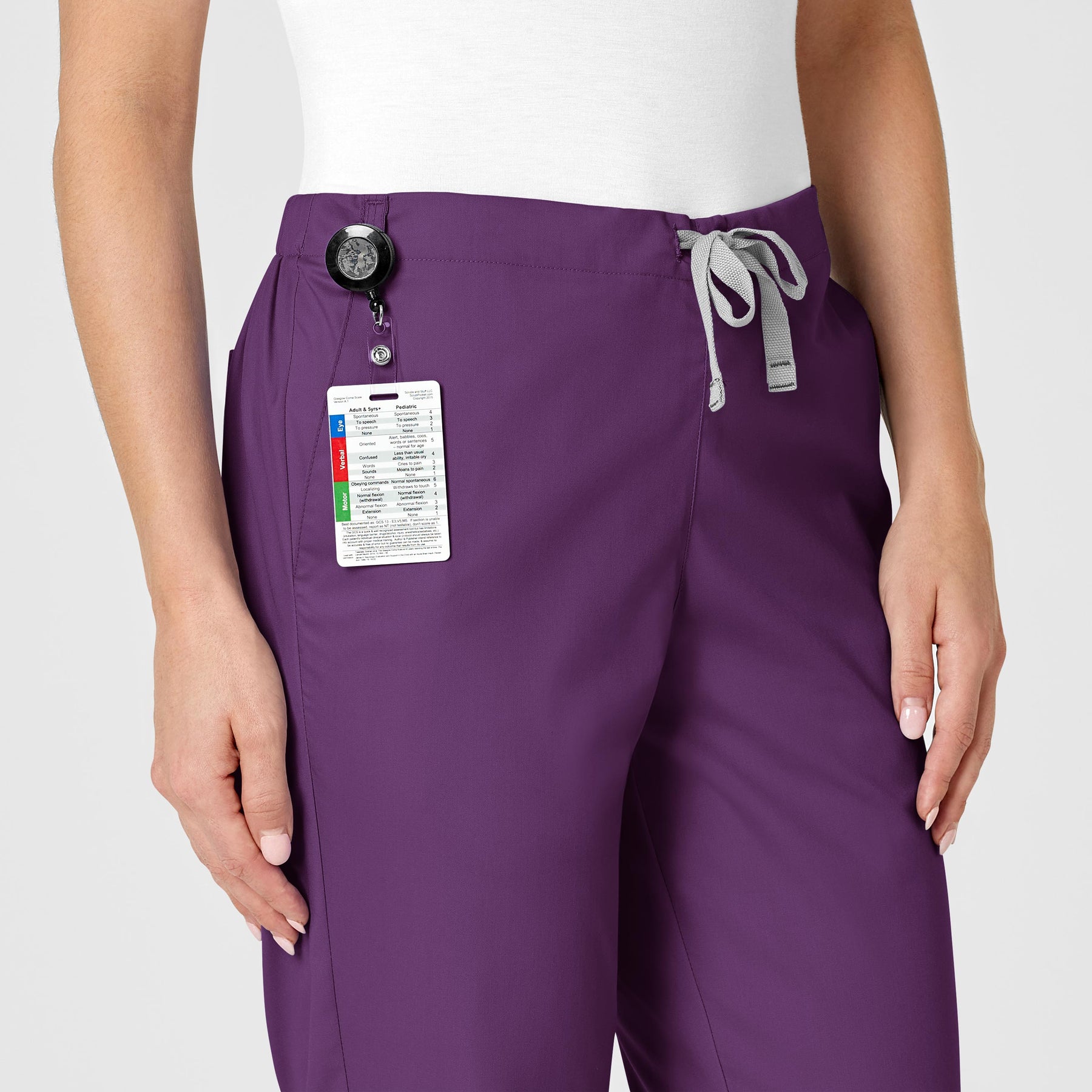 WonderWORK Women's Flare Leg Scrub Pant Eggplant side detail 1