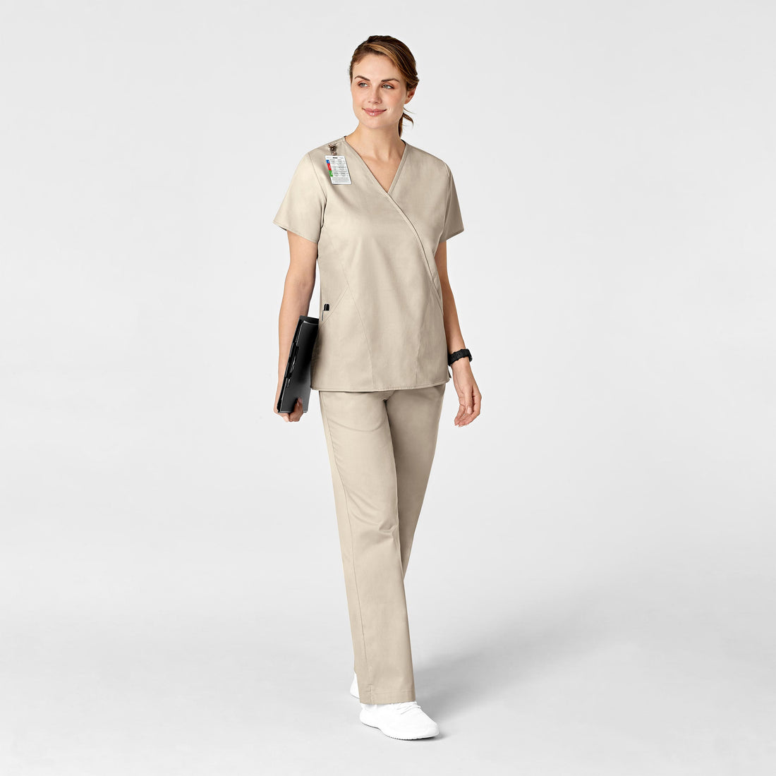 WonderWORK Women's Flare Leg Scrub Pant Khaki full scrub set