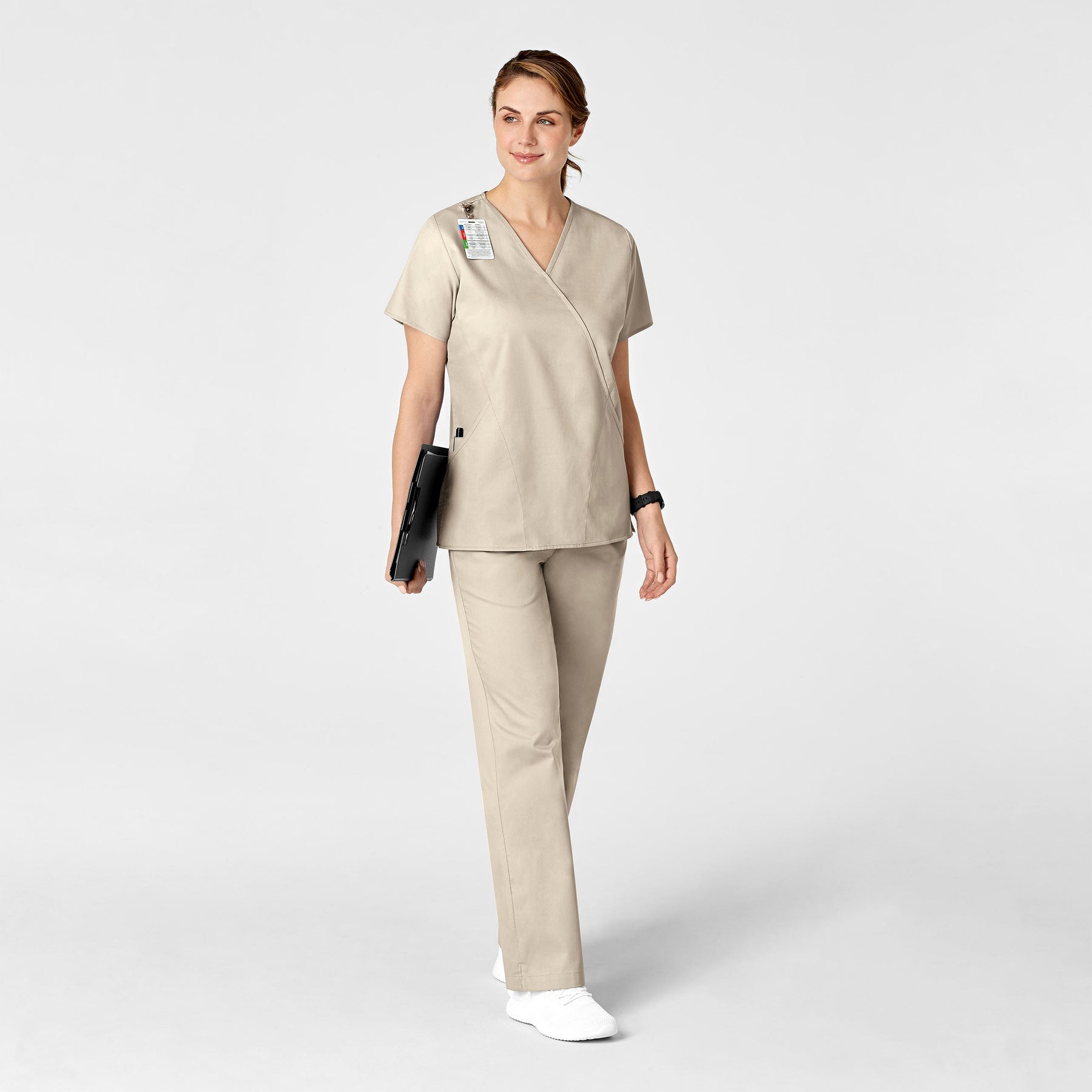 WonderWORK Women's Flare Leg Scrub Pant Khaki full scrub set