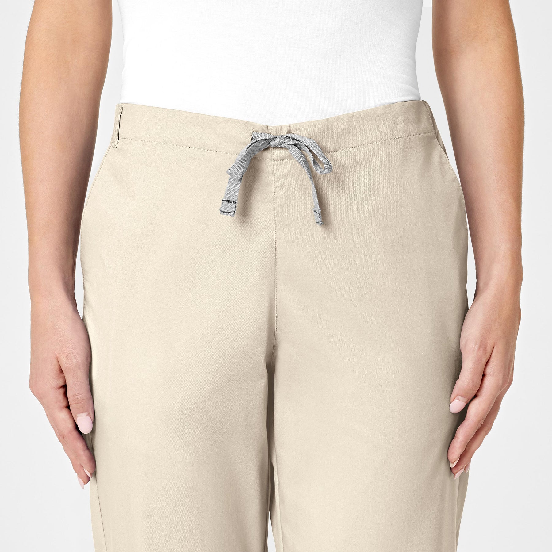 WonderWORK Women's Flare Leg Scrub Pant Khaki front detail