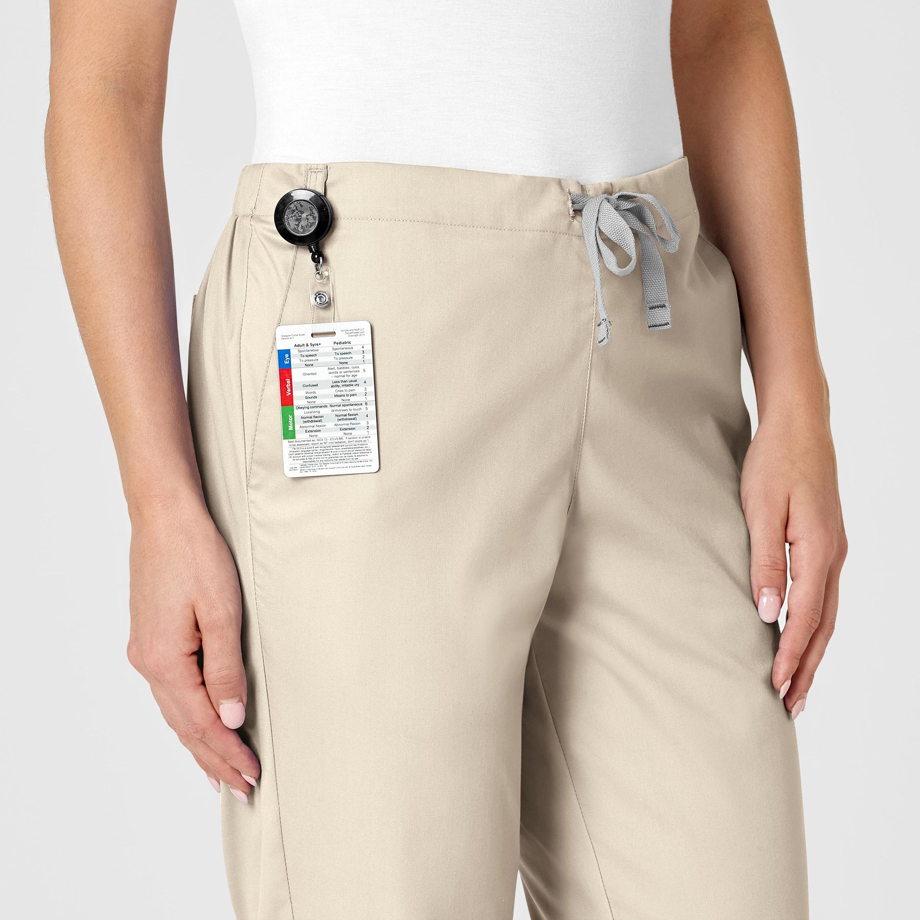 WonderWORK Women's Flare Leg Scrub Pant Khaki side detail 1
