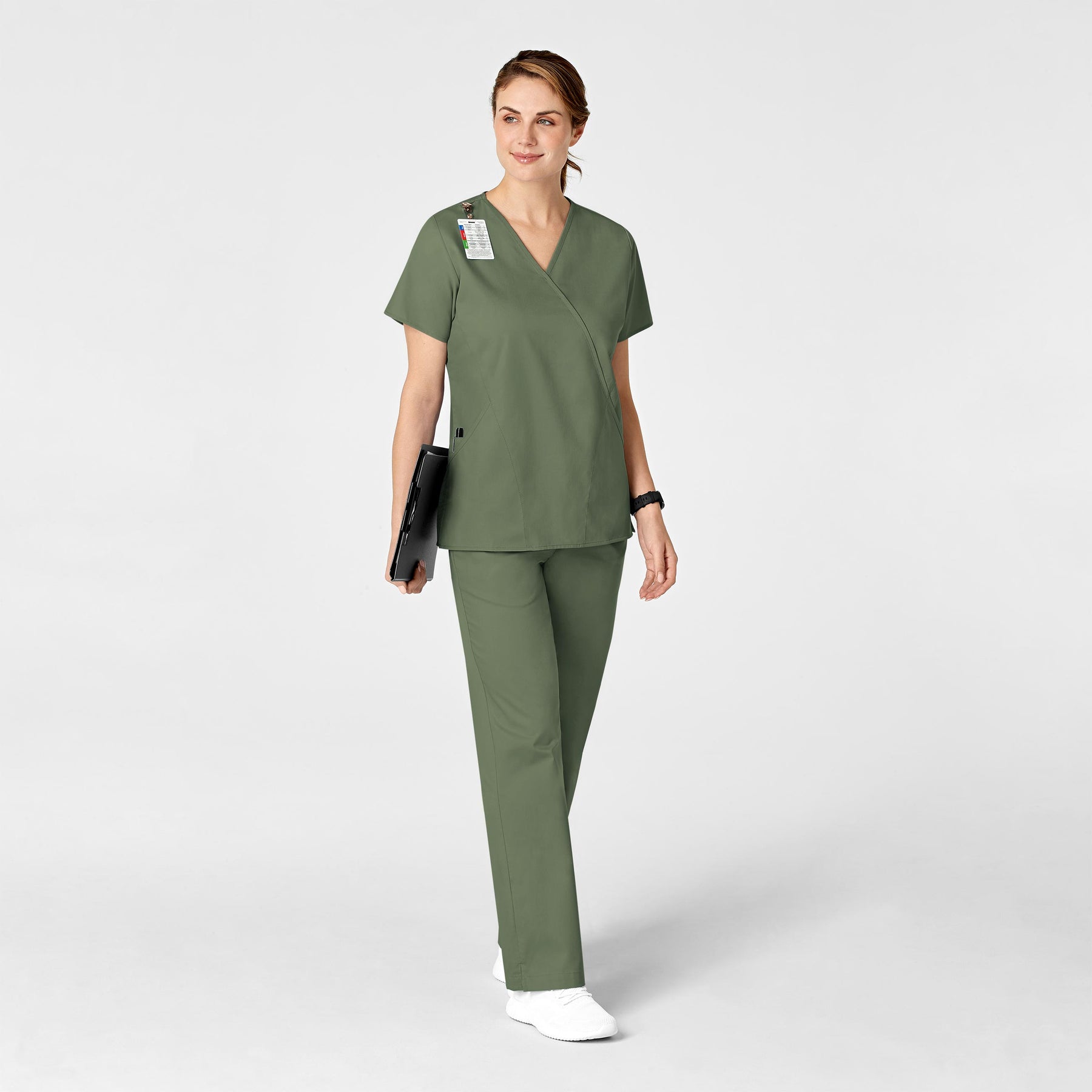 WonderWORK Women's Flare Leg Scrub Pant Olive full scrub set