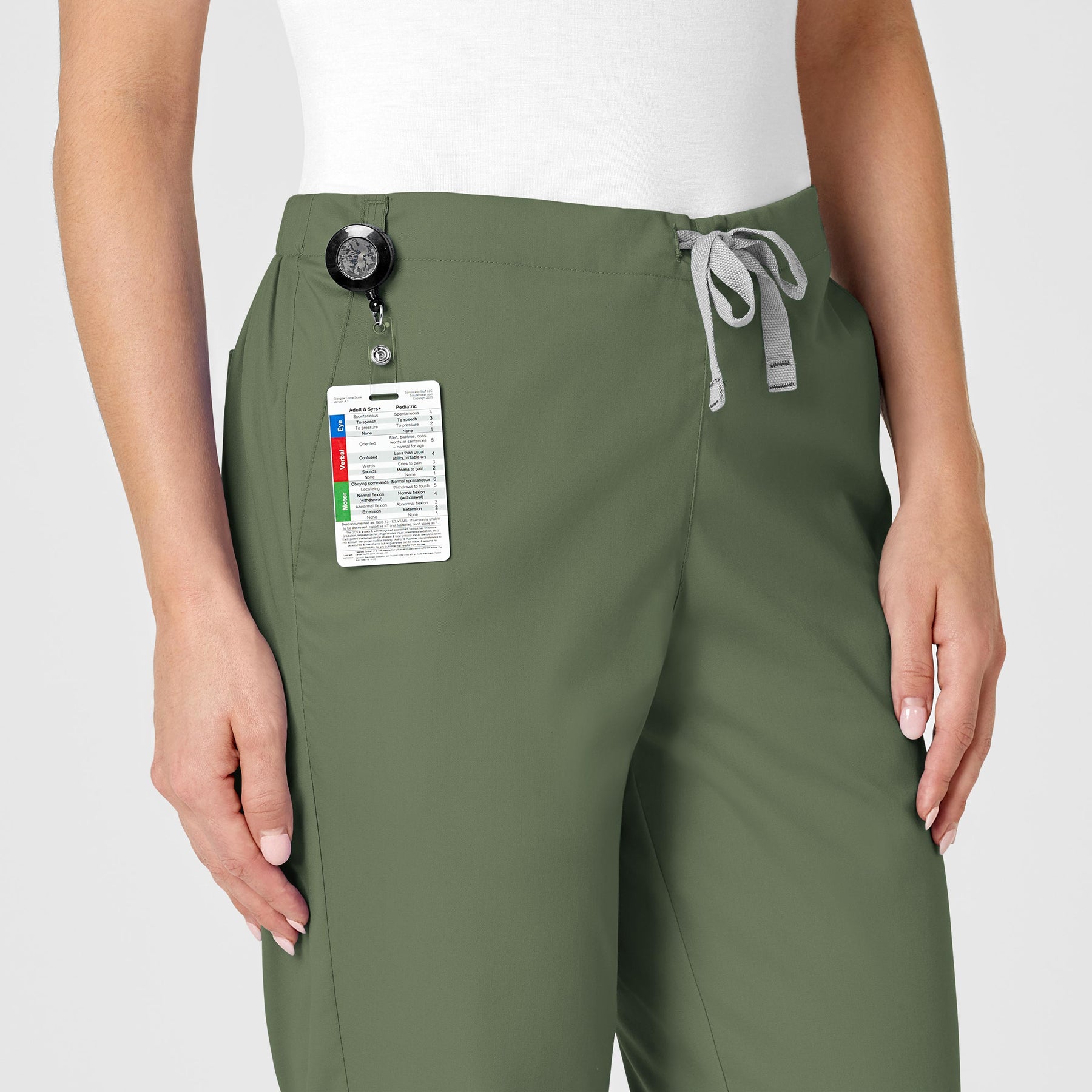 WonderWORK Women's Flare Leg Scrub Pant Olive side detail 1