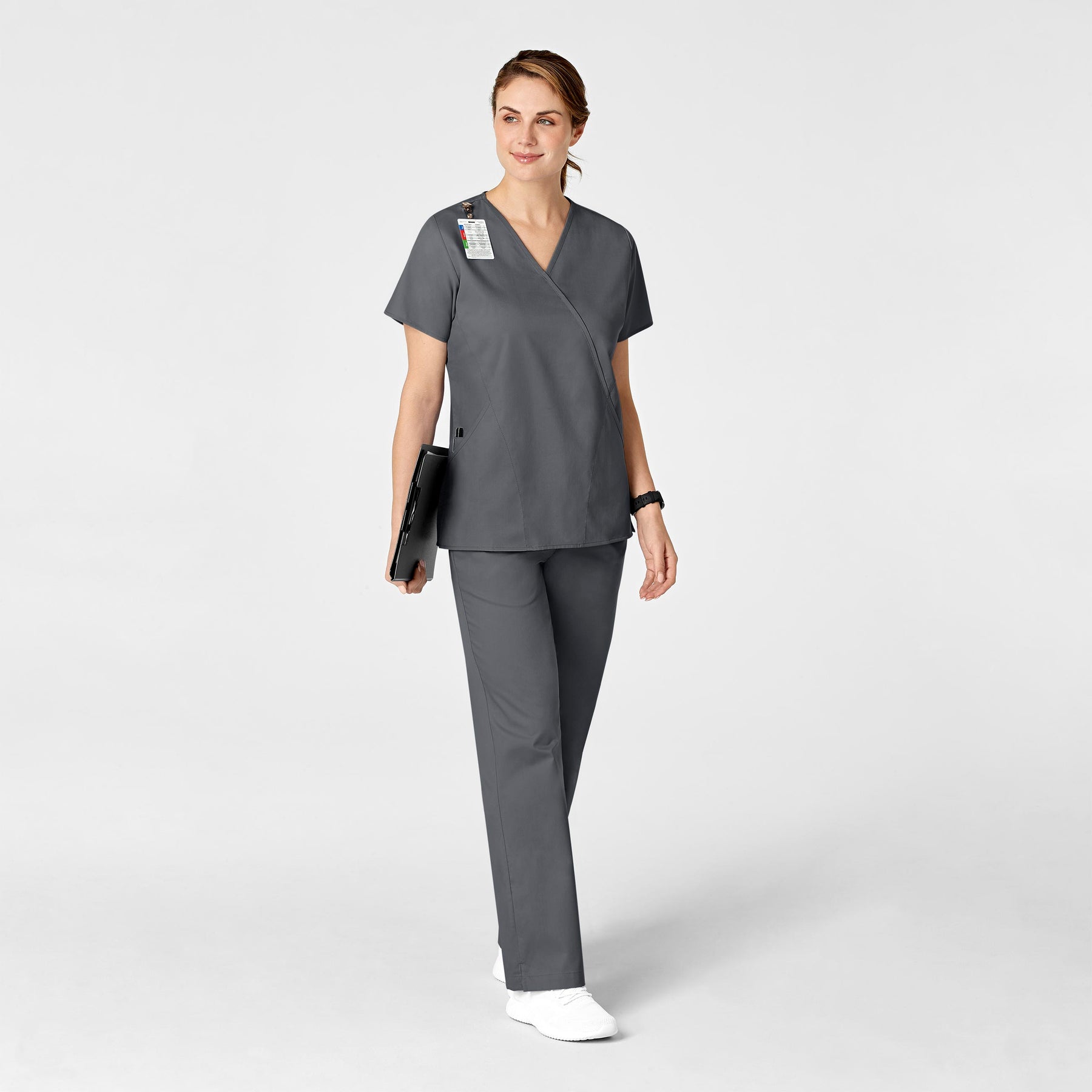 WonderWORK Women's Flare Leg Scrub Pant Pewter full scrub set