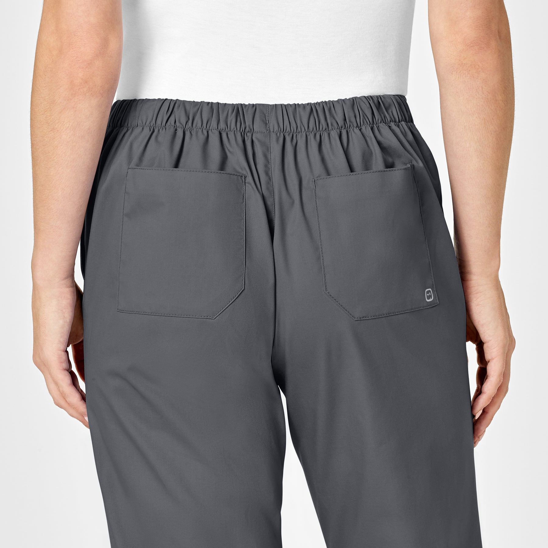 WonderWORK Women's Flare Leg Scrub Pant Pewter hemline detail