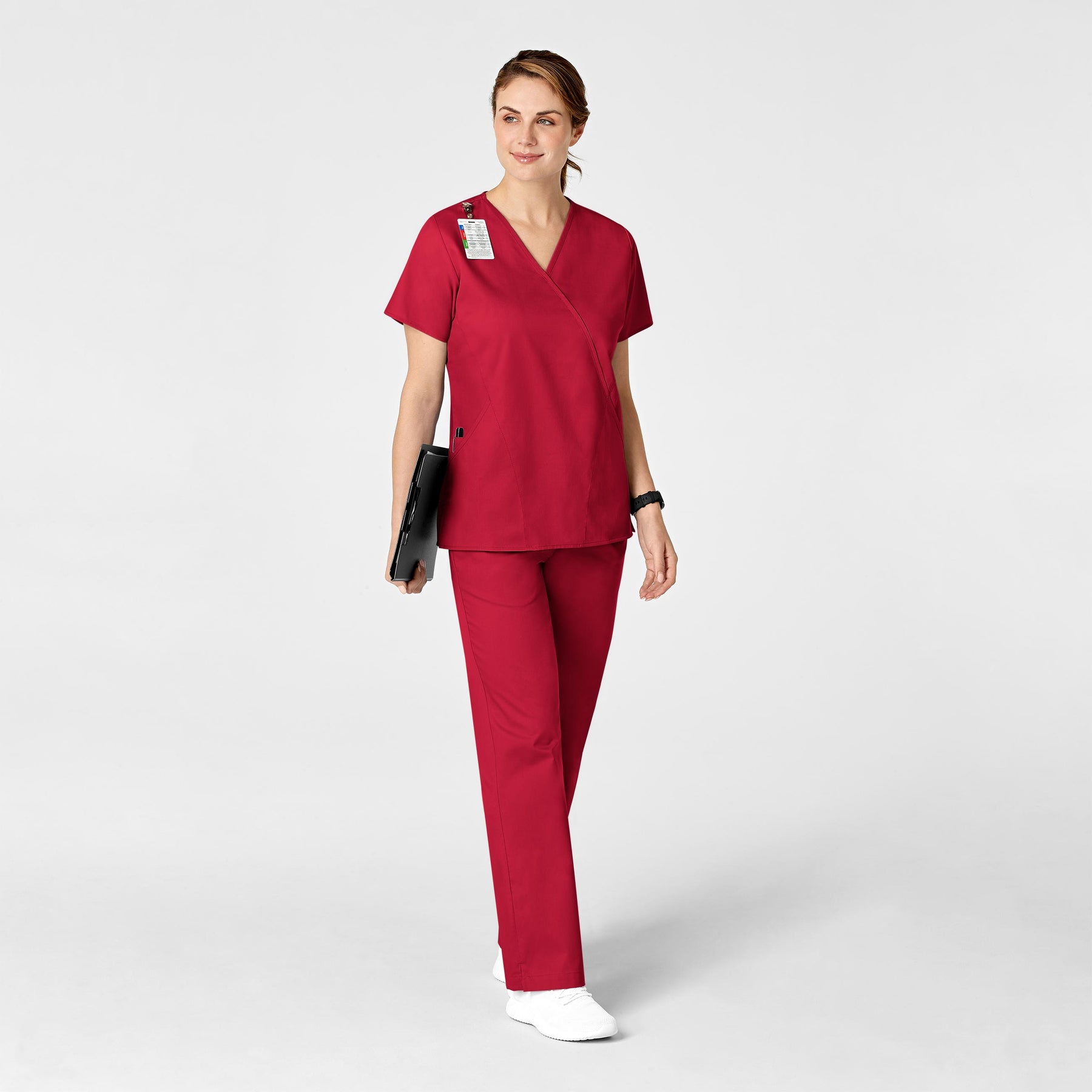 WonderWORK Women's Flare Leg Scrub Pant Red full scrub set