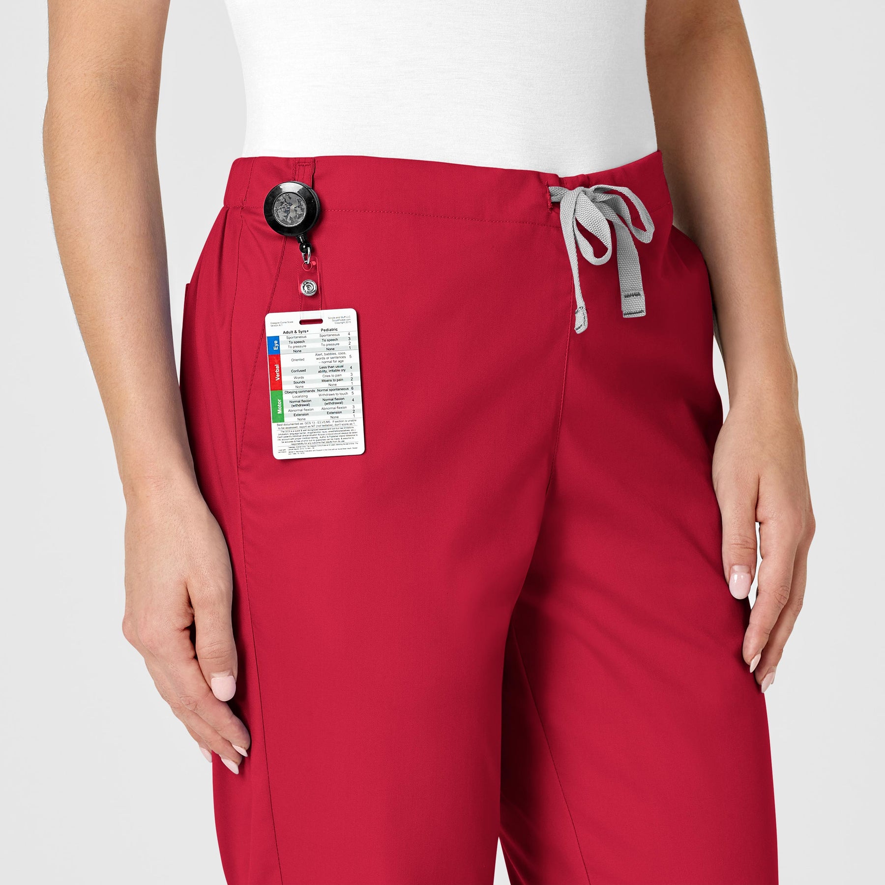 WonderWORK Women's Flare Leg Scrub Pant Red side detail 1