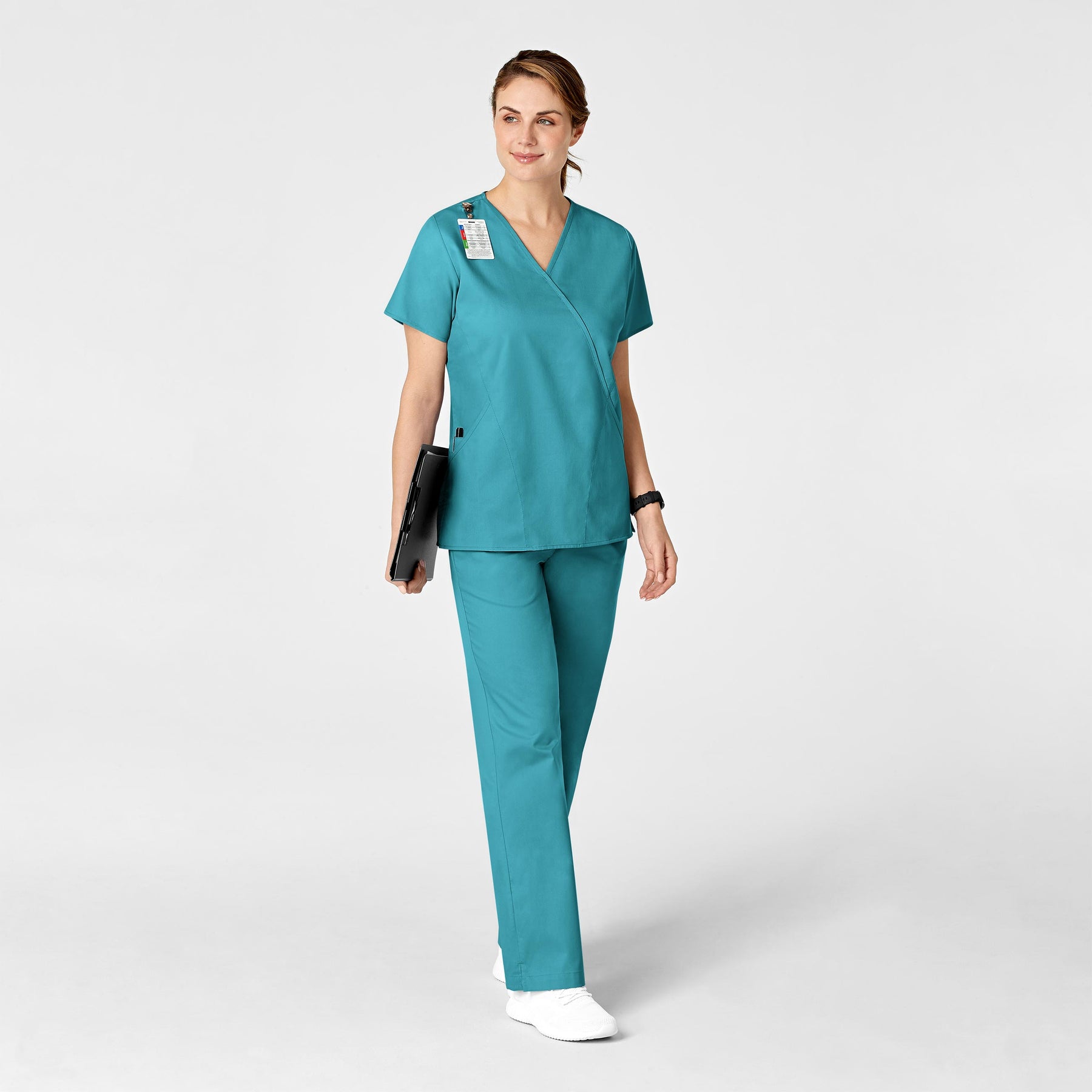 WonderWORK Women's Flare Leg Scrub Pant Teal Blue full scrub set