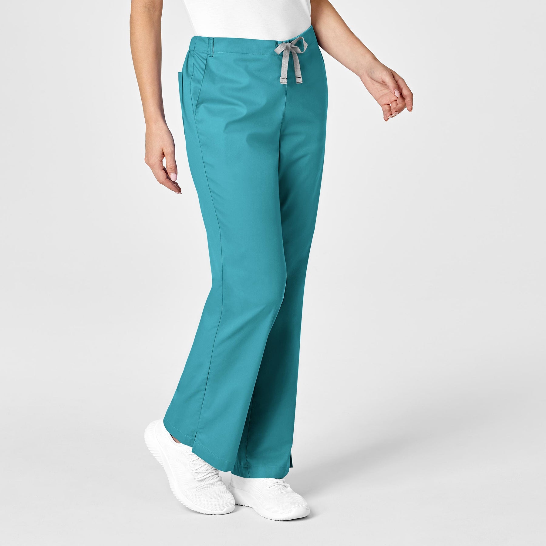 WonderWORK Women's Flare Leg Scrub Pant Teal Blue side view