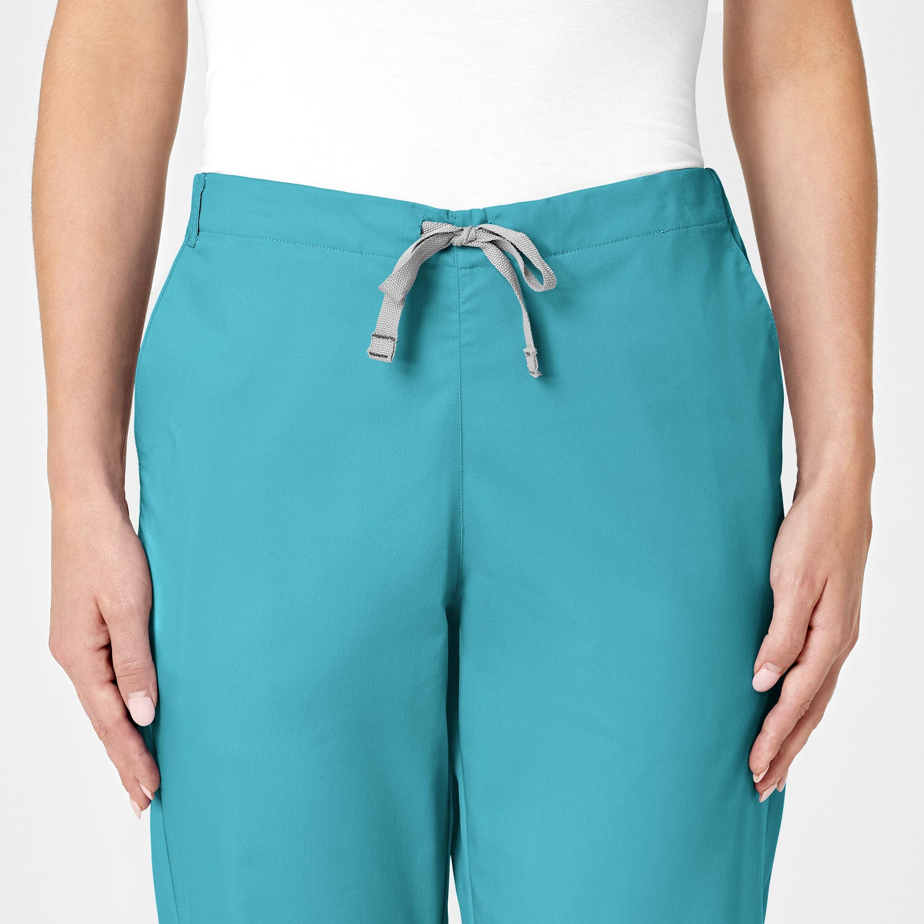 WonderWORK Women's Flare Leg Scrub Pant Teal Blue front detail