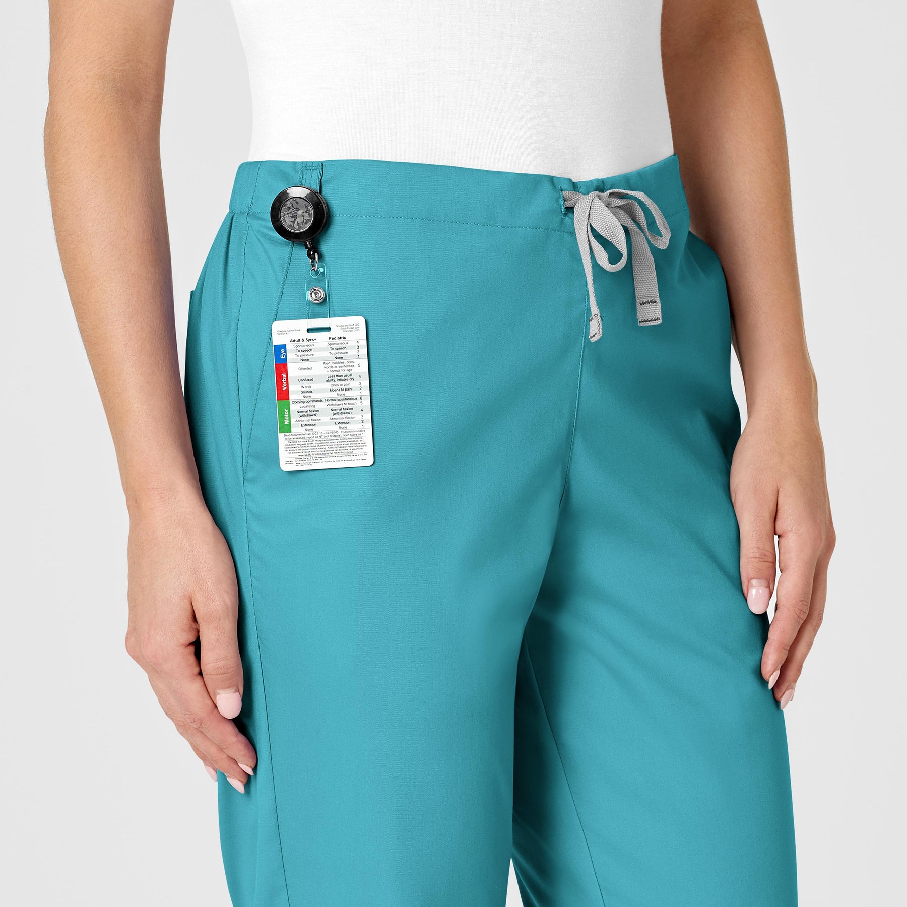 WonderWORK Women's Flare Leg Scrub Pant Teal Blue side detail 1