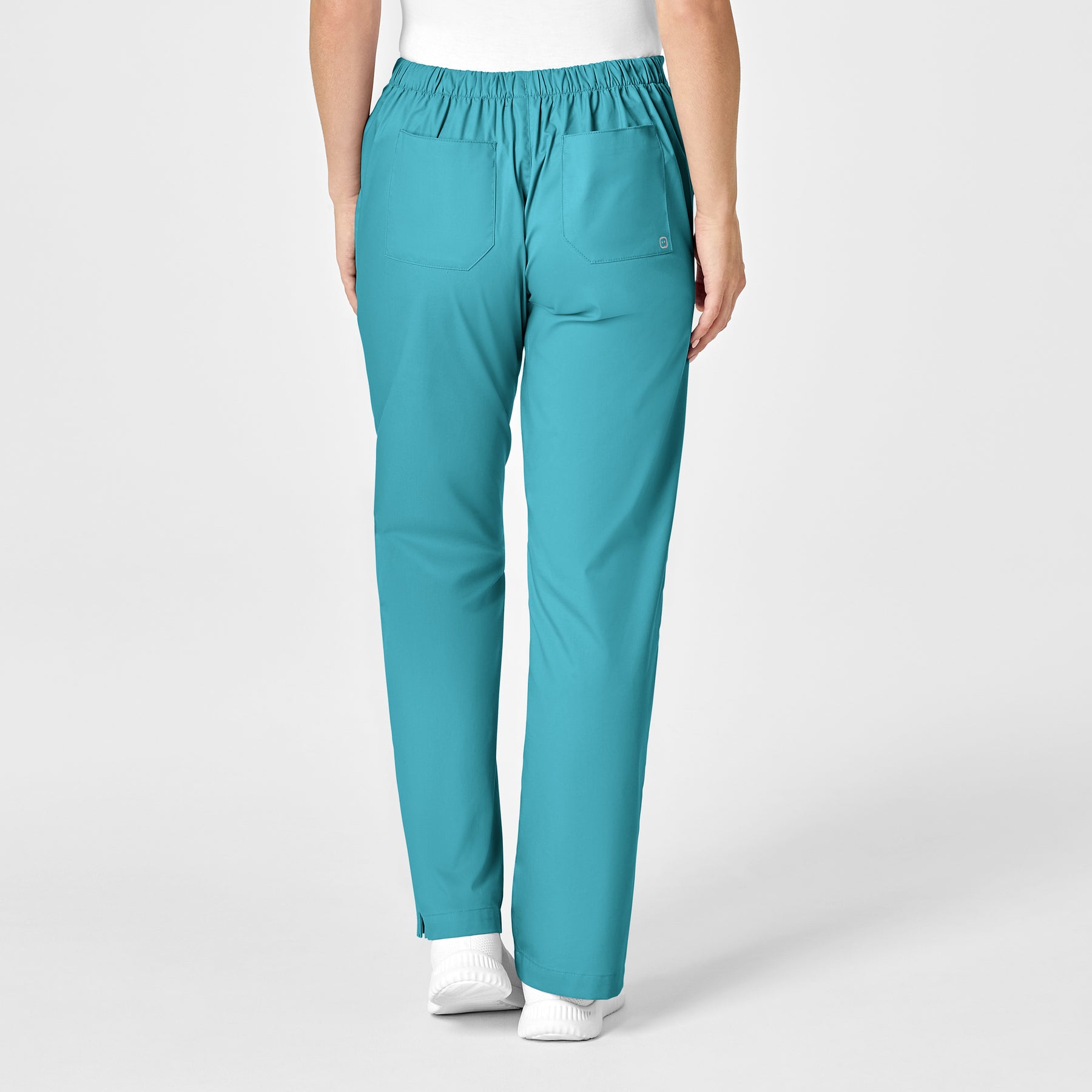 WonderWORK Women's Flare Leg Scrub Pant Teal Blue back view