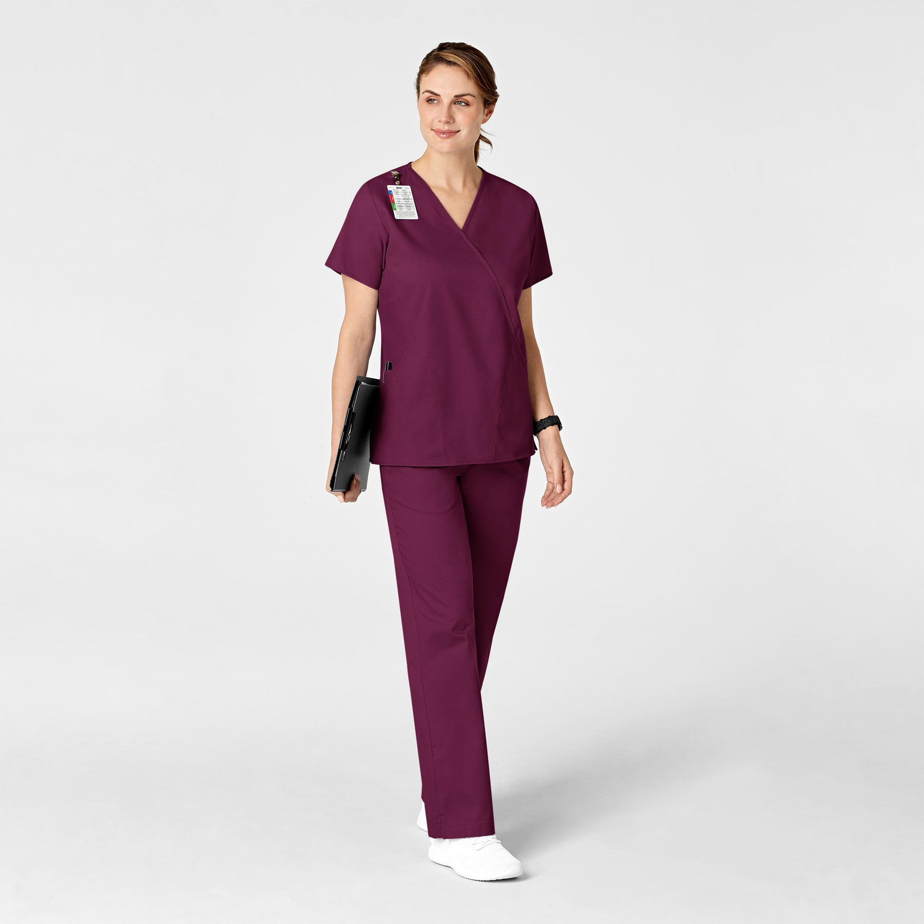 WonderWORK Women's Flare Leg Scrub Pant Wine full scrub set