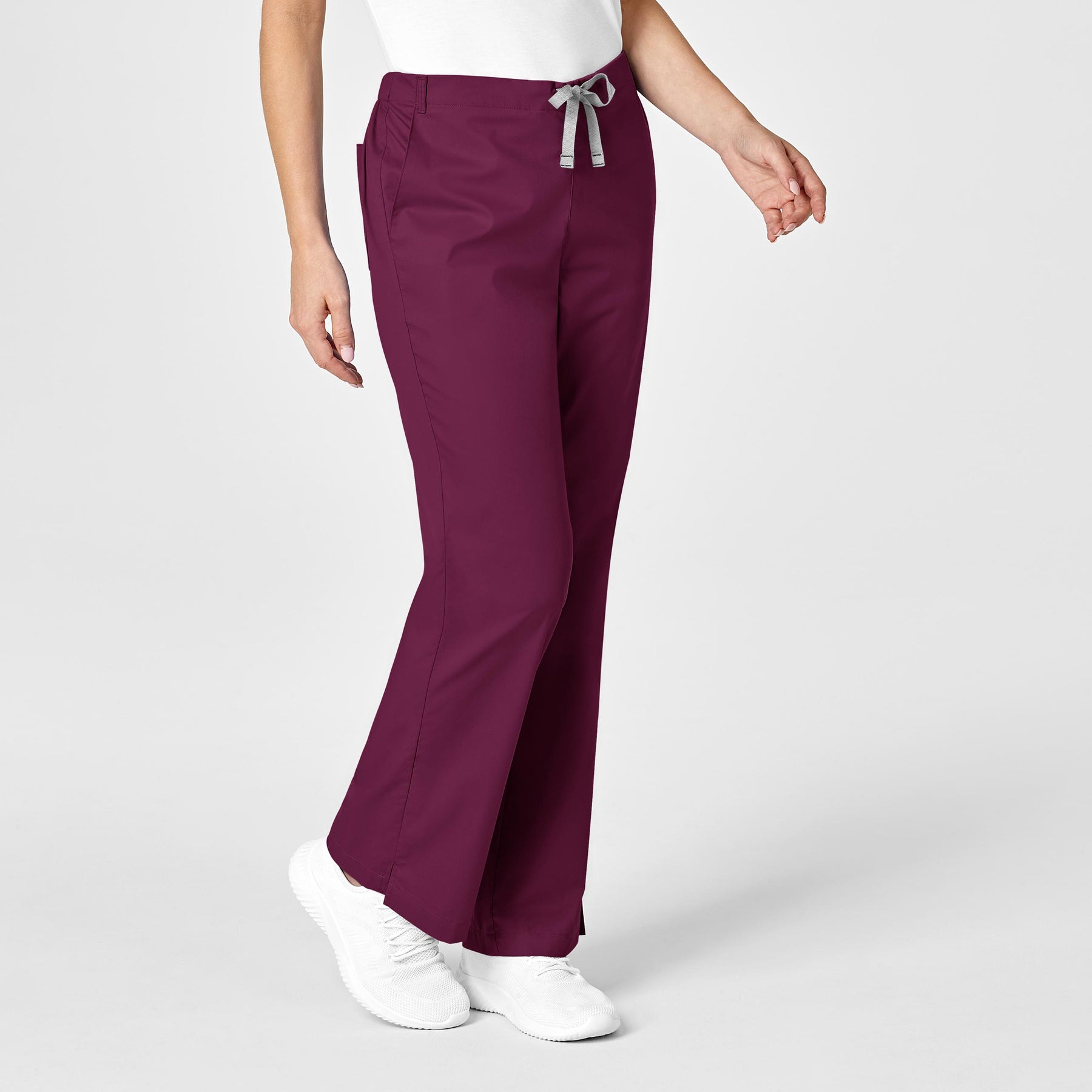 WonderWORK Women's Flare Leg Scrub Pant Wine side view
