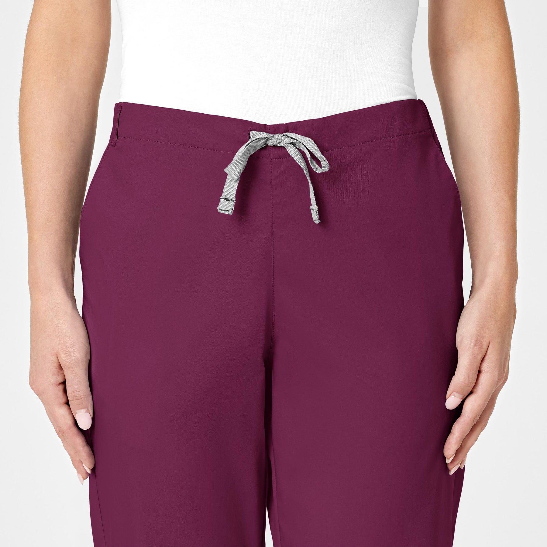 WonderWORK Women's Flare Leg Scrub Pant Wine front detail