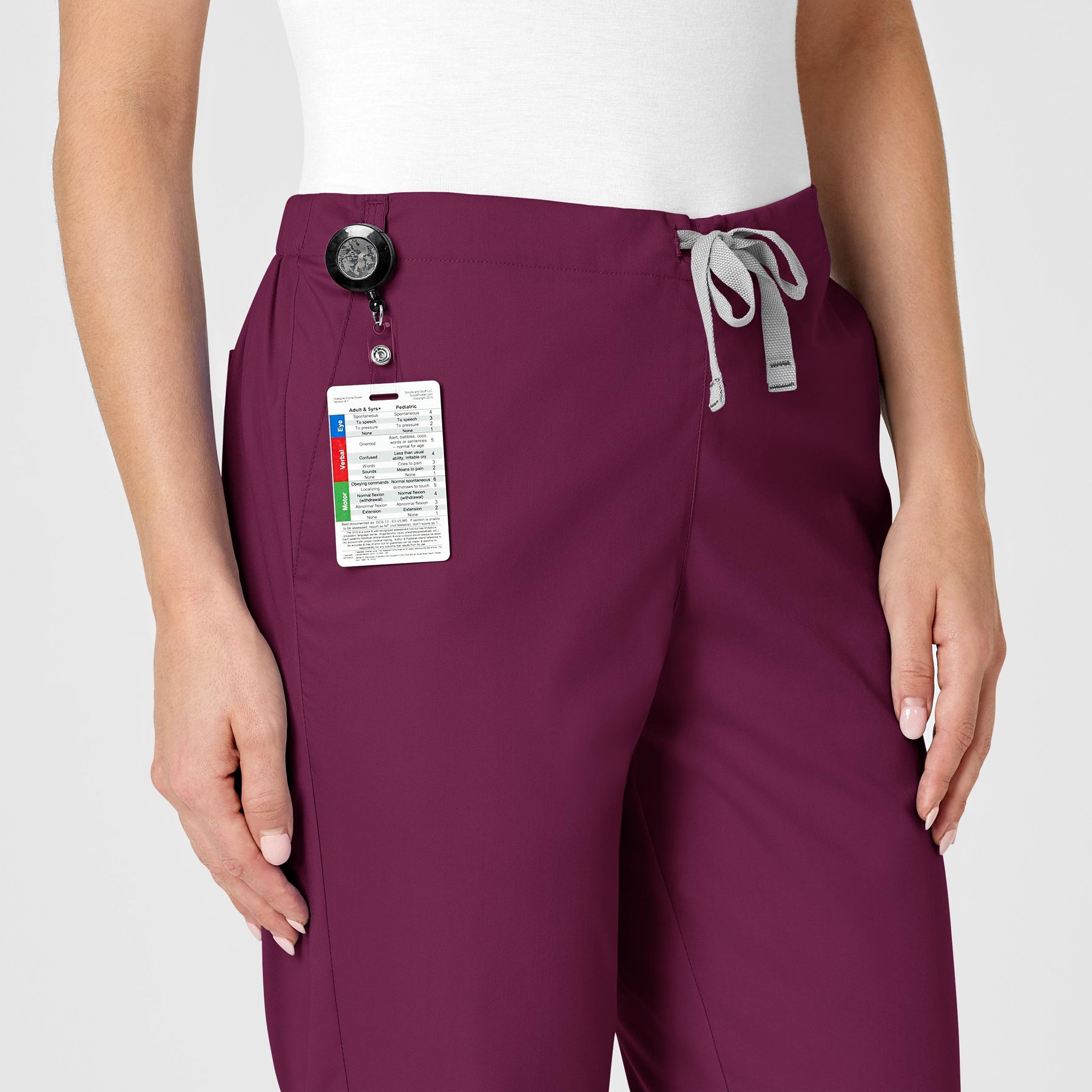 WonderWORK Women's Flare Leg Scrub Pant Wine side detail 1