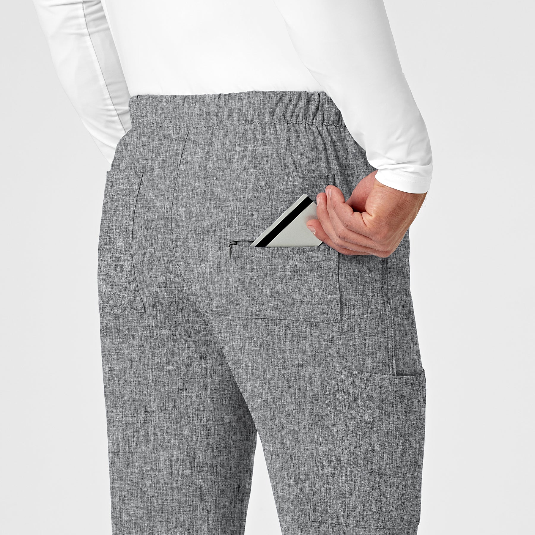 RENEW Men's Jogger Scrub Pant Grey Heather hemline detail