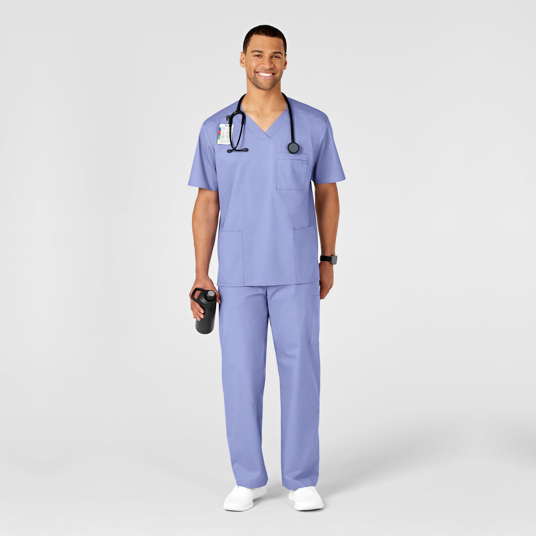 WonderWORK Men's Cargo Scrub Pant Ceil Blue full scrub set