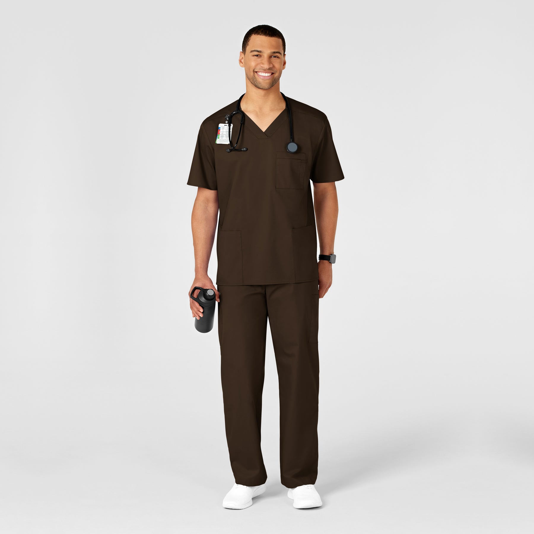 WonderWORK Men's Cargo Scrub Pant Chocolate full scrub set