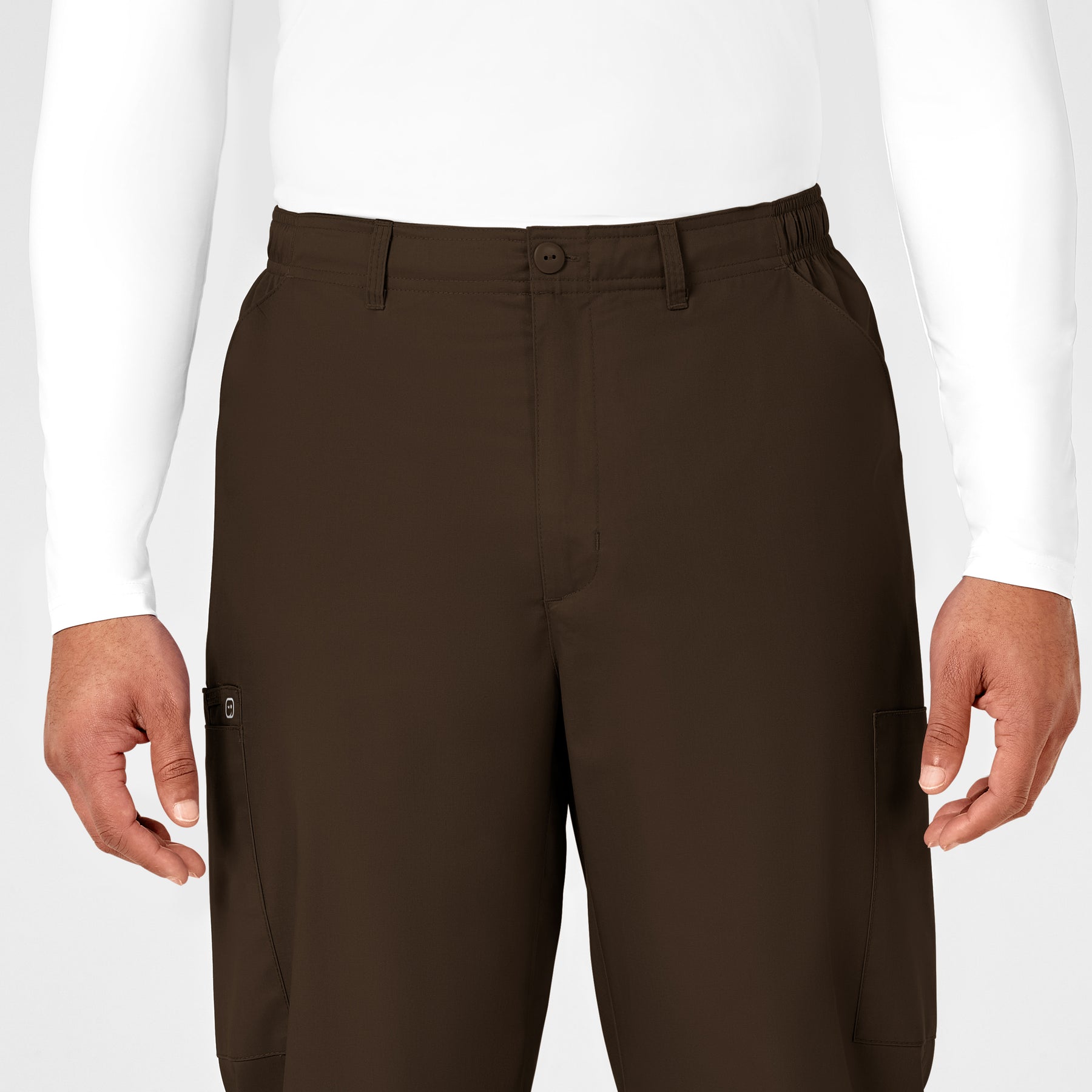 WonderWORK Men's Cargo Scrub Pant Chocolate front detail