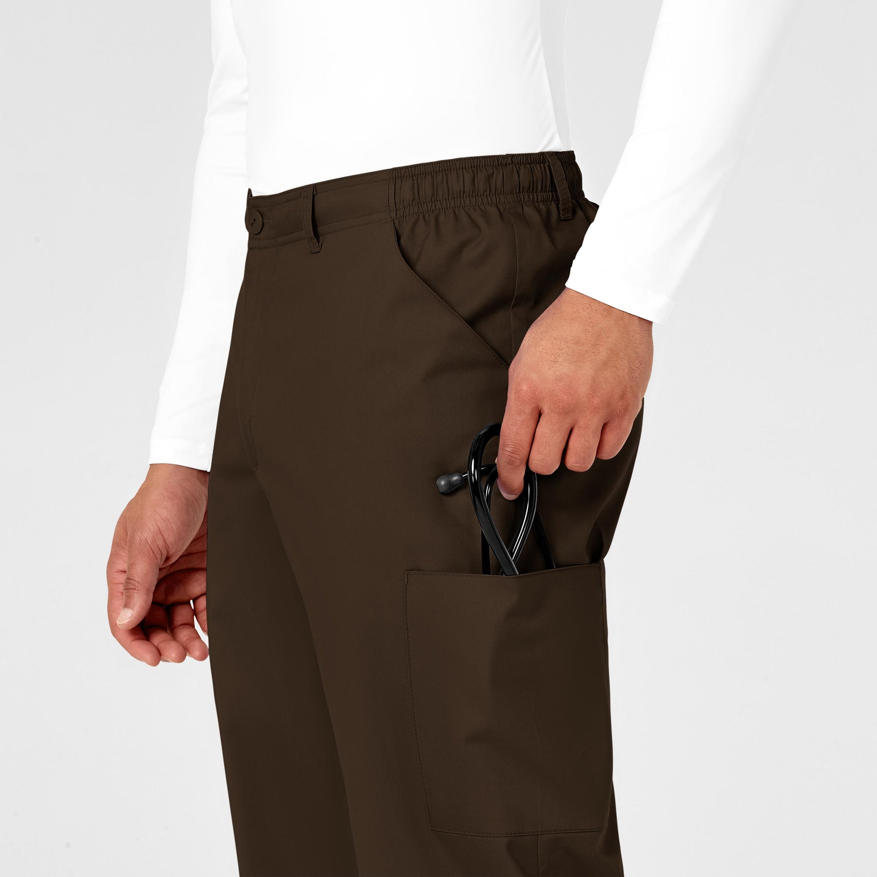 WonderWORK Men's Cargo Scrub Pant Chocolate side detail 1