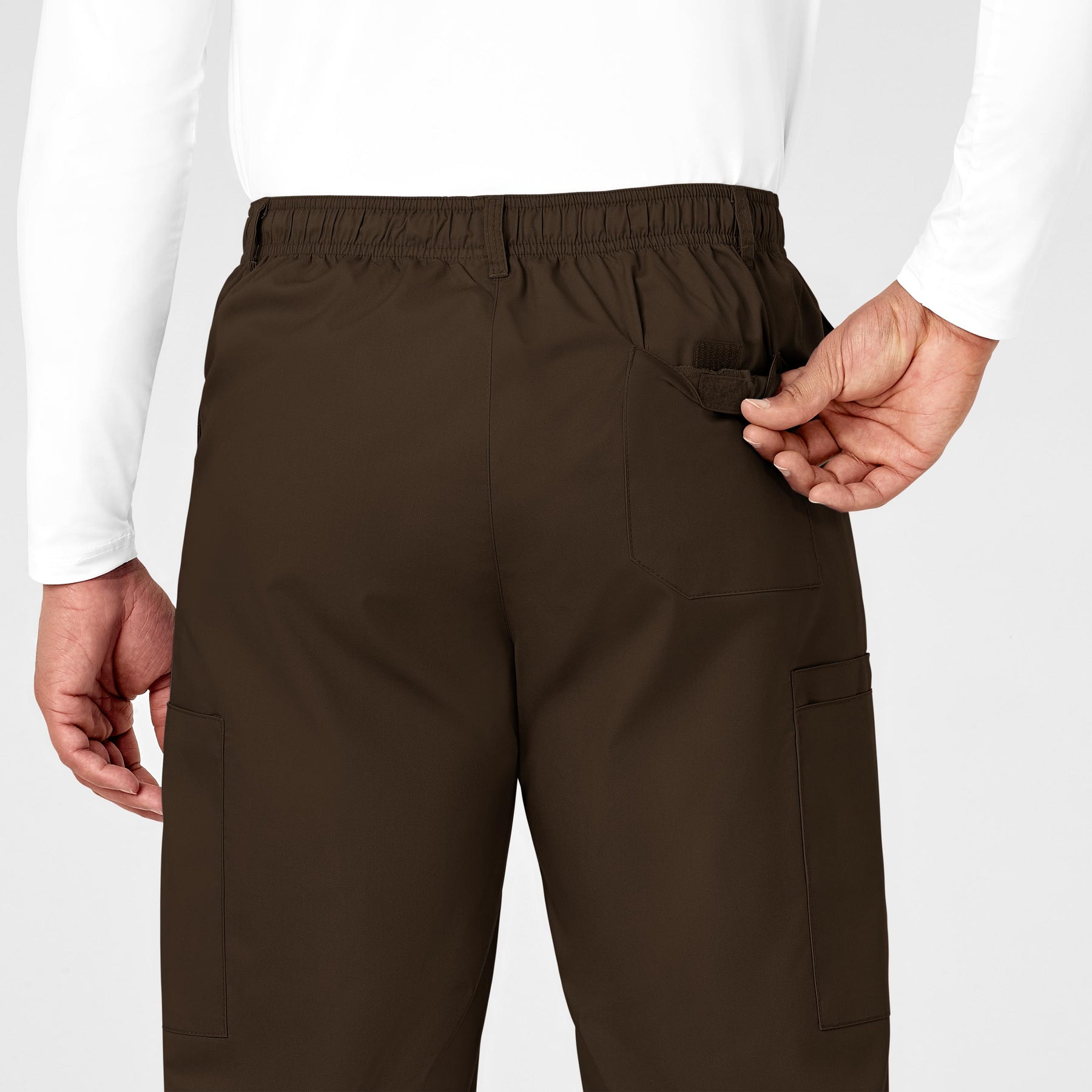WonderWORK Men's Cargo Scrub Pant Chocolate back detail