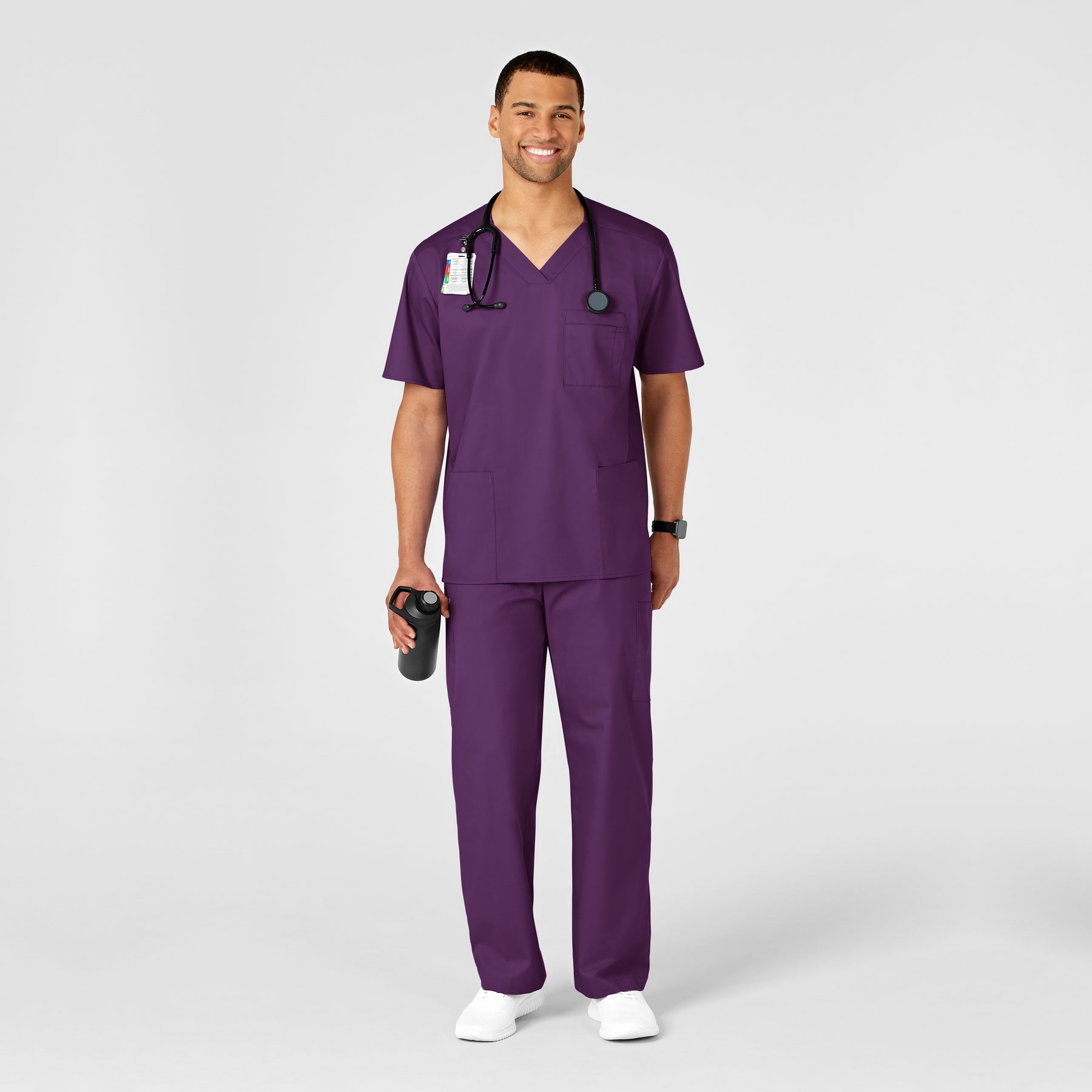 WonderWORK Men's Cargo Scrub Pant Eggplant full scrub set