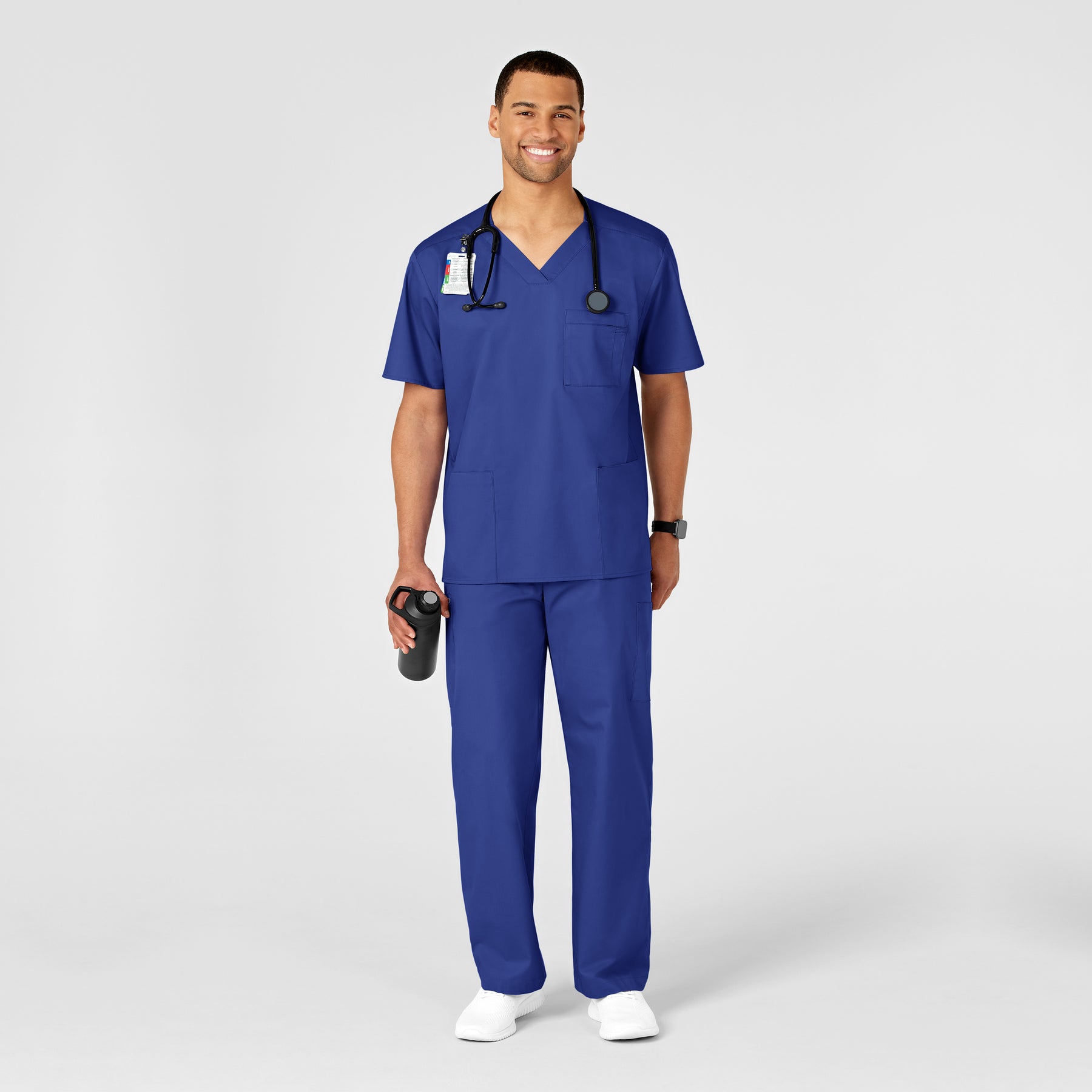 WonderWORK Men's Cargo Scrub Pant Galaxy Blue full scrub set