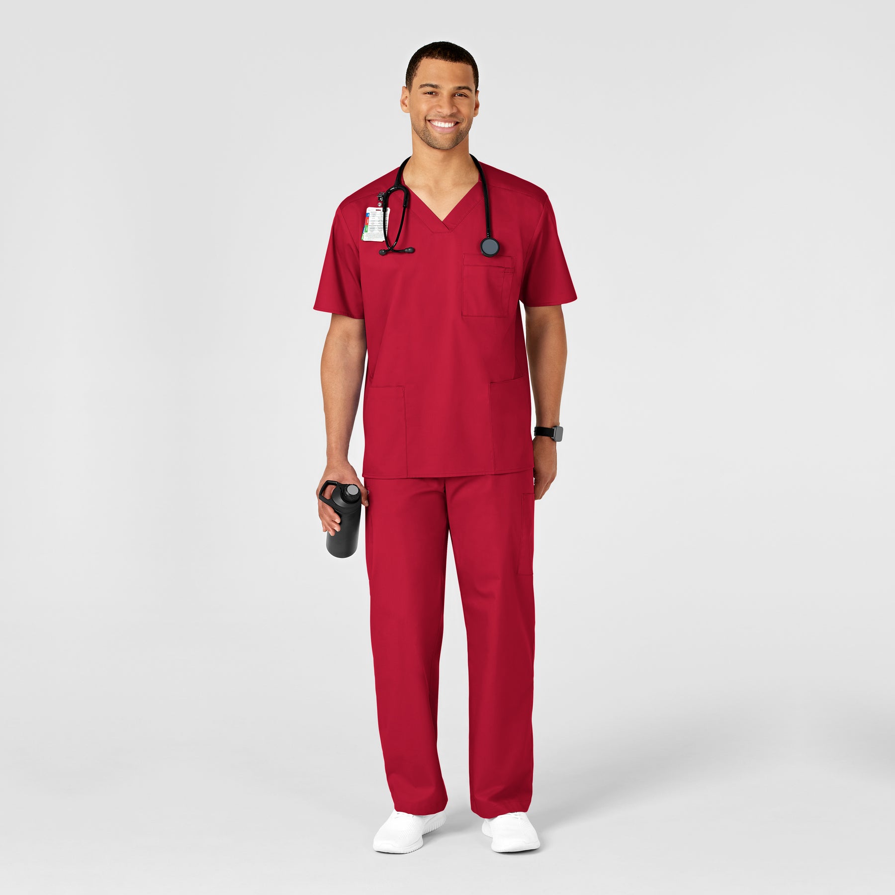 WonderWORK Men's Cargo Scrub Pant Red full scrub set