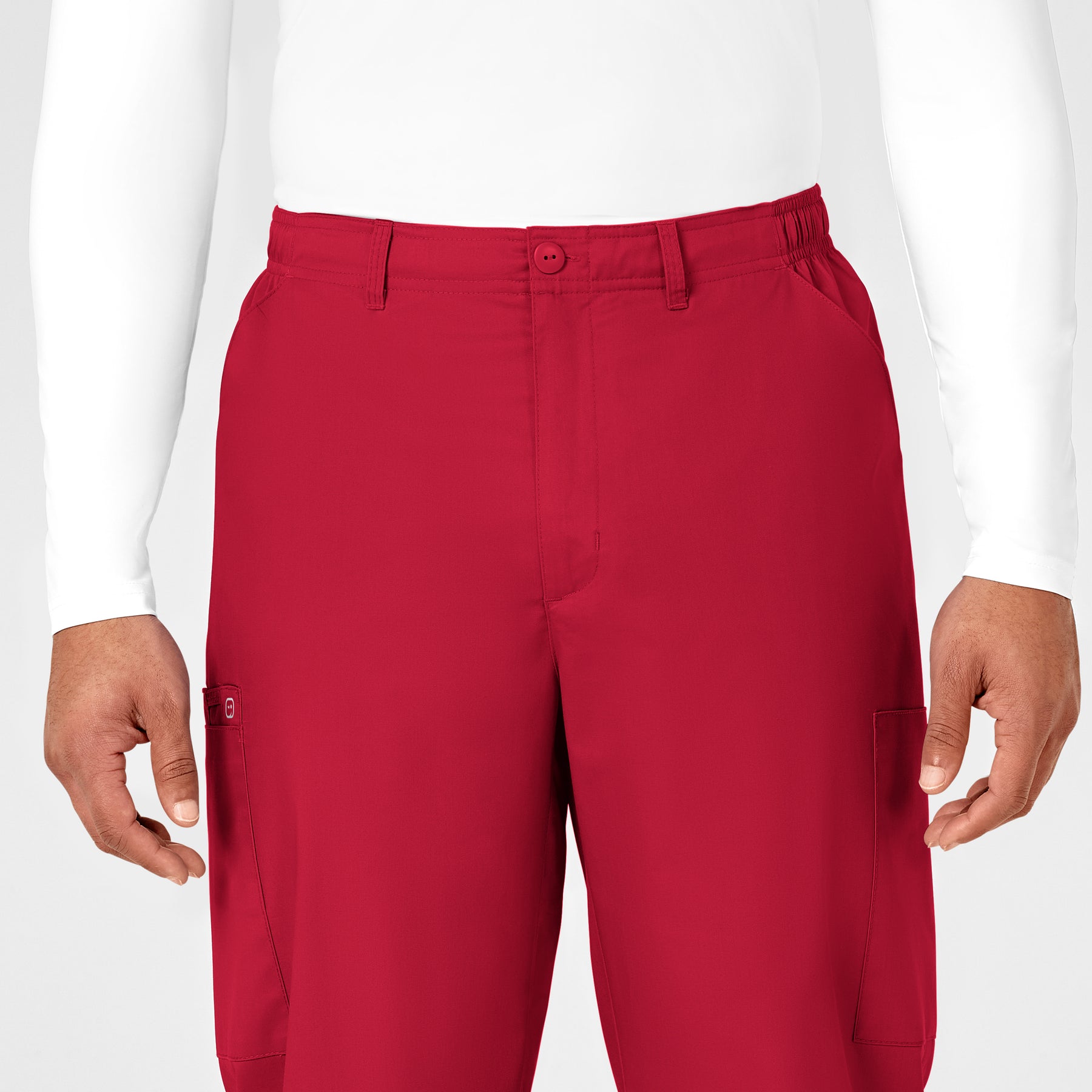 WonderWORK Men's Cargo Scrub Pant Red front detail