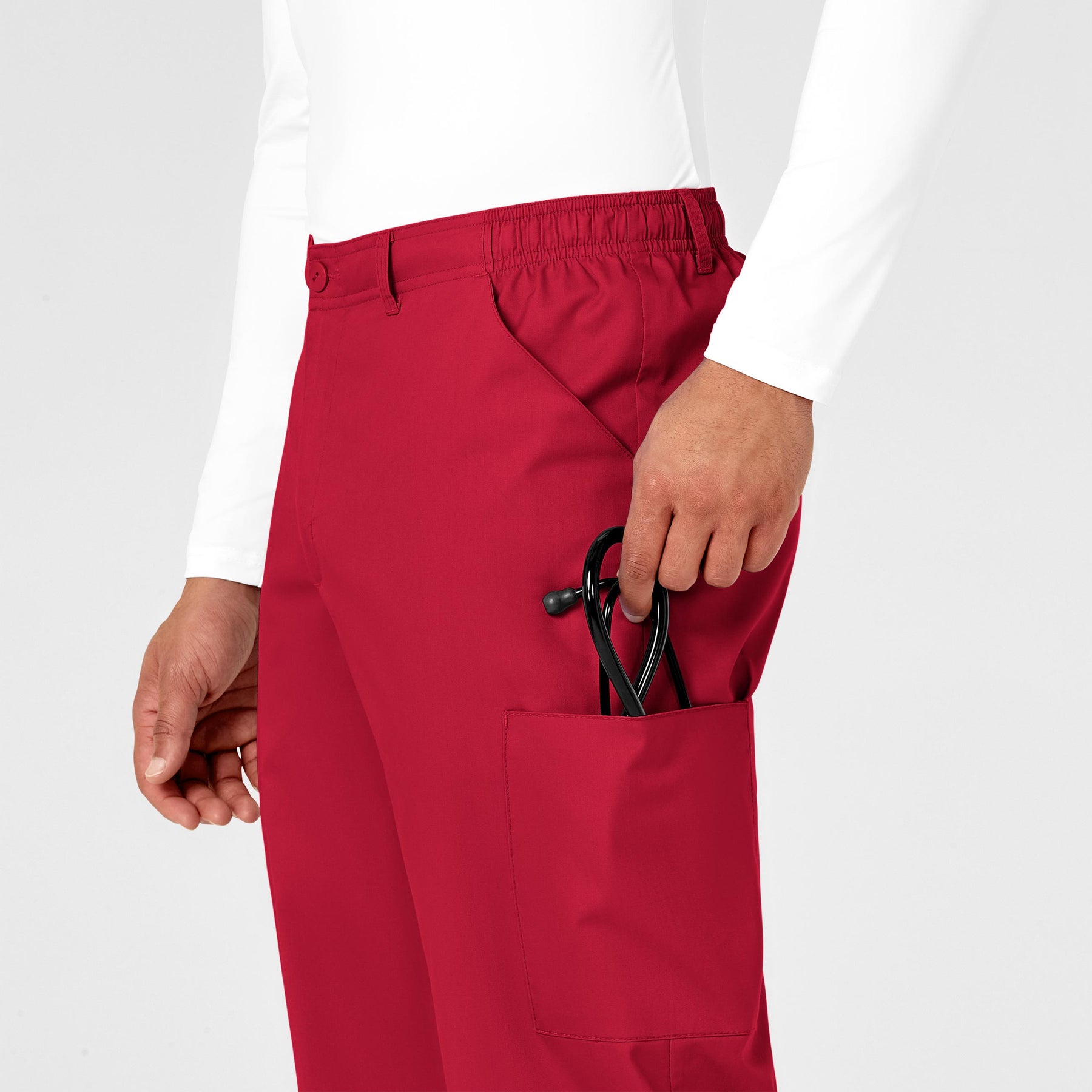 WonderWORK Men's Cargo Scrub Pant Red side detail 1