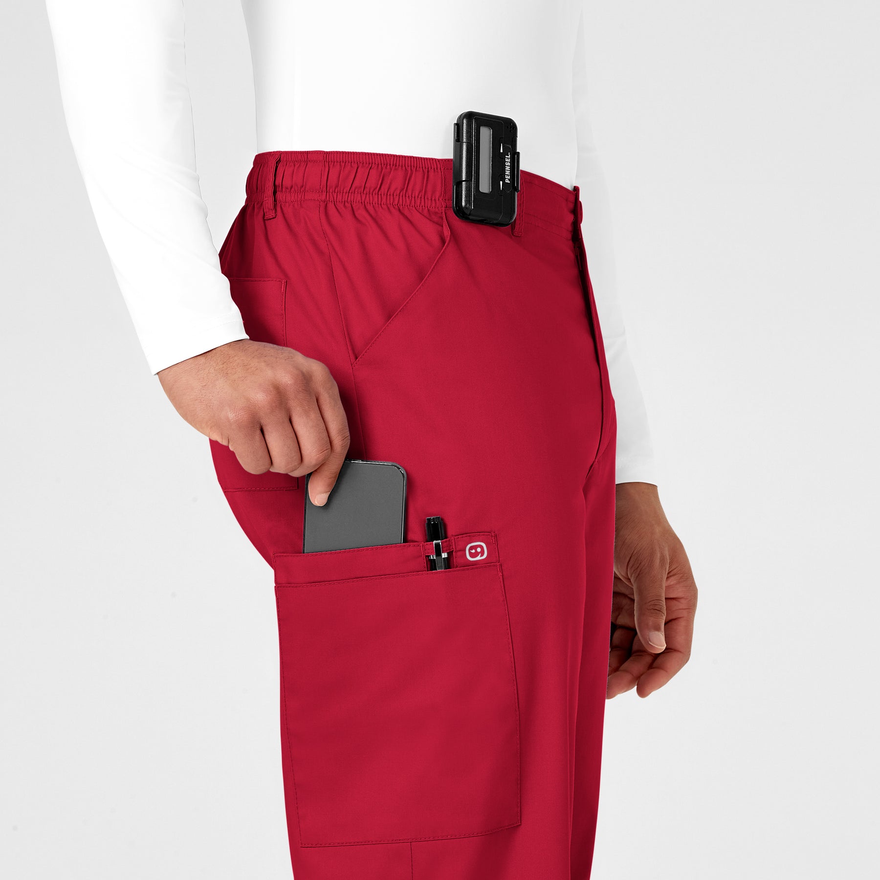 WonderWORK Men's Cargo Scrub Pant Red side detail 2