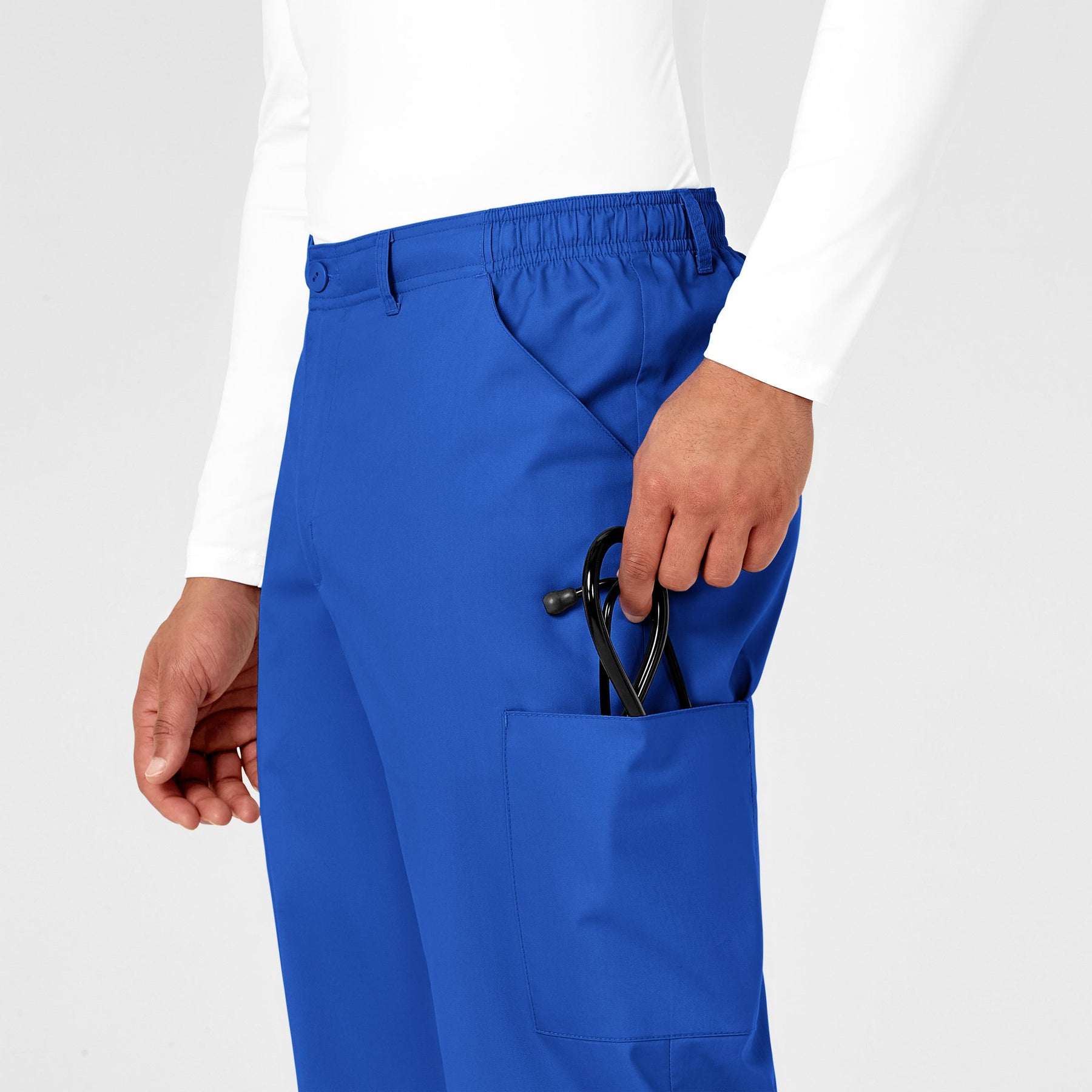 WonderWORK Men's Cargo Scrub Pant Royal side detail 1