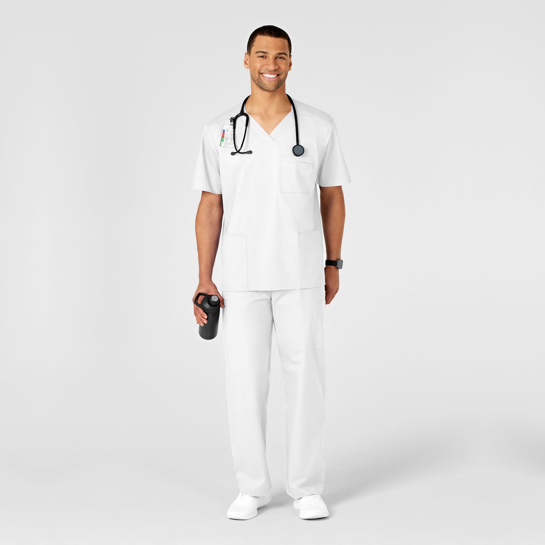 WonderWORK Men's Cargo Scrub Pant White full scrub set