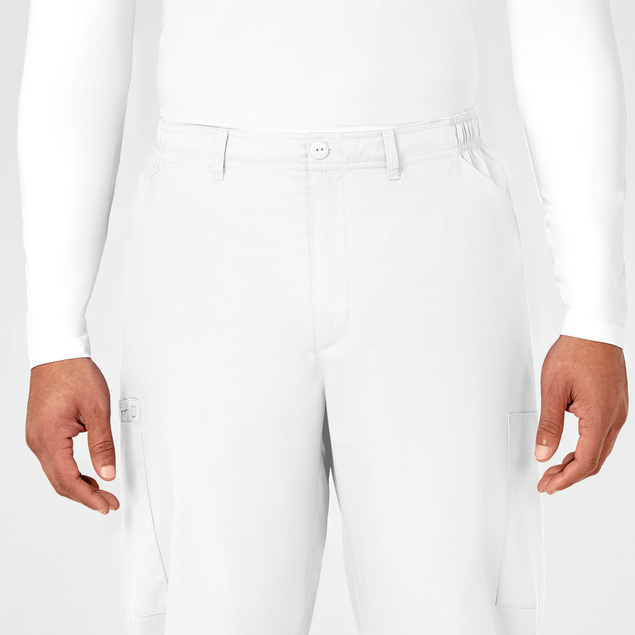 WonderWORK Men's Cargo Scrub Pant White front detail
