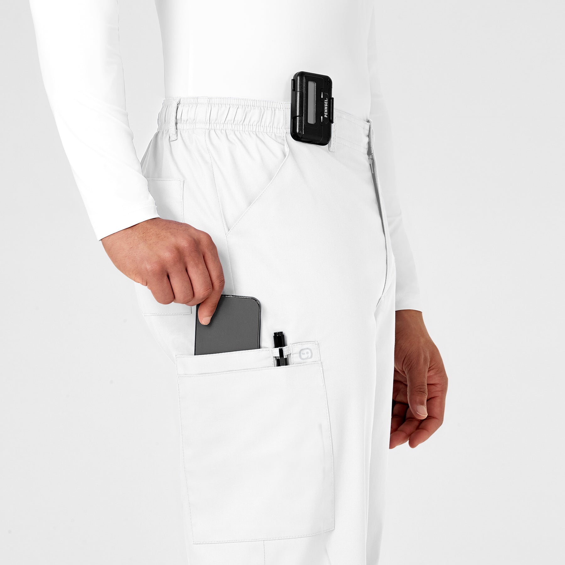 WonderWORK Men's Cargo Scrub Pant White side detail 2