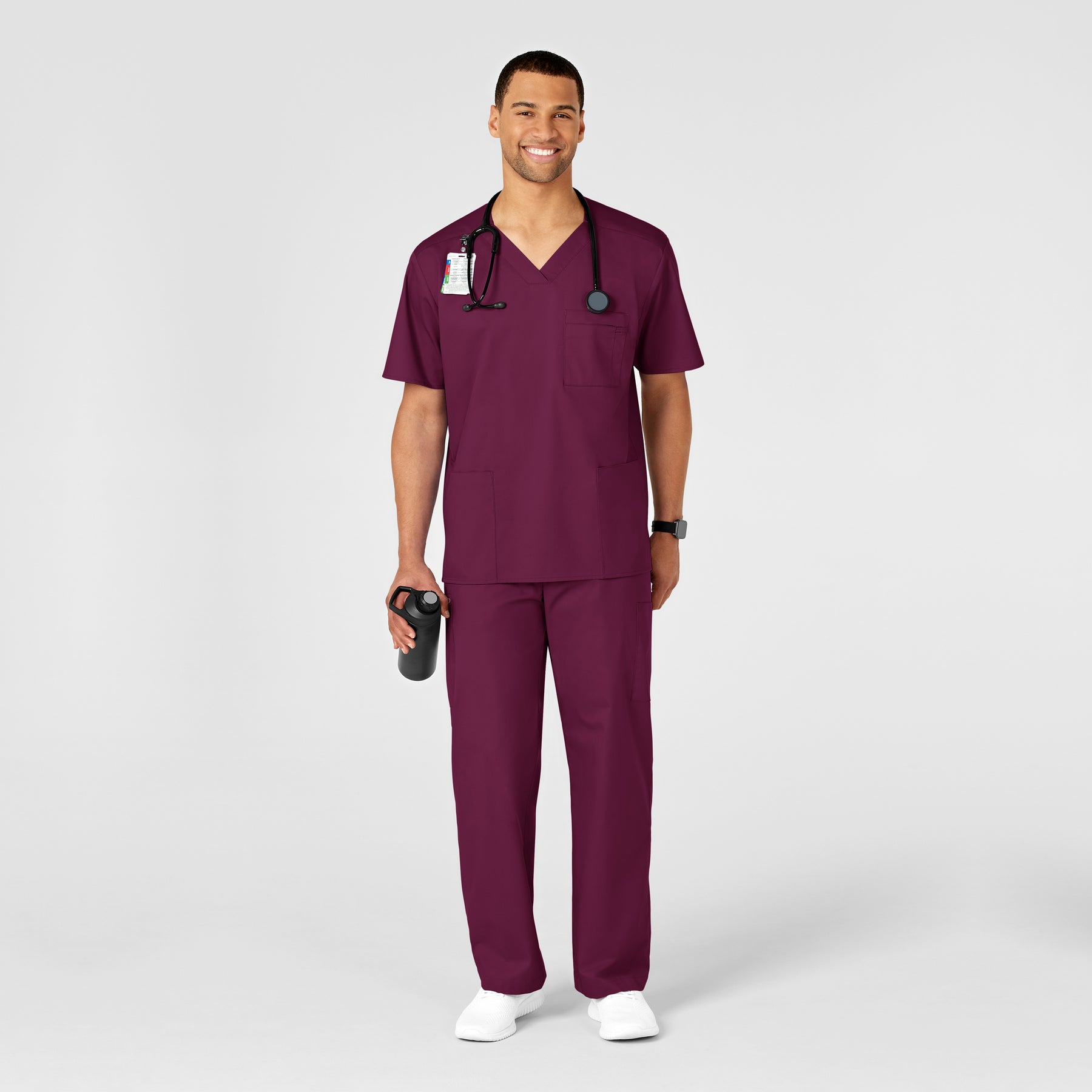 WonderWORK Men's Cargo Scrub Pant Wine full scrub set
