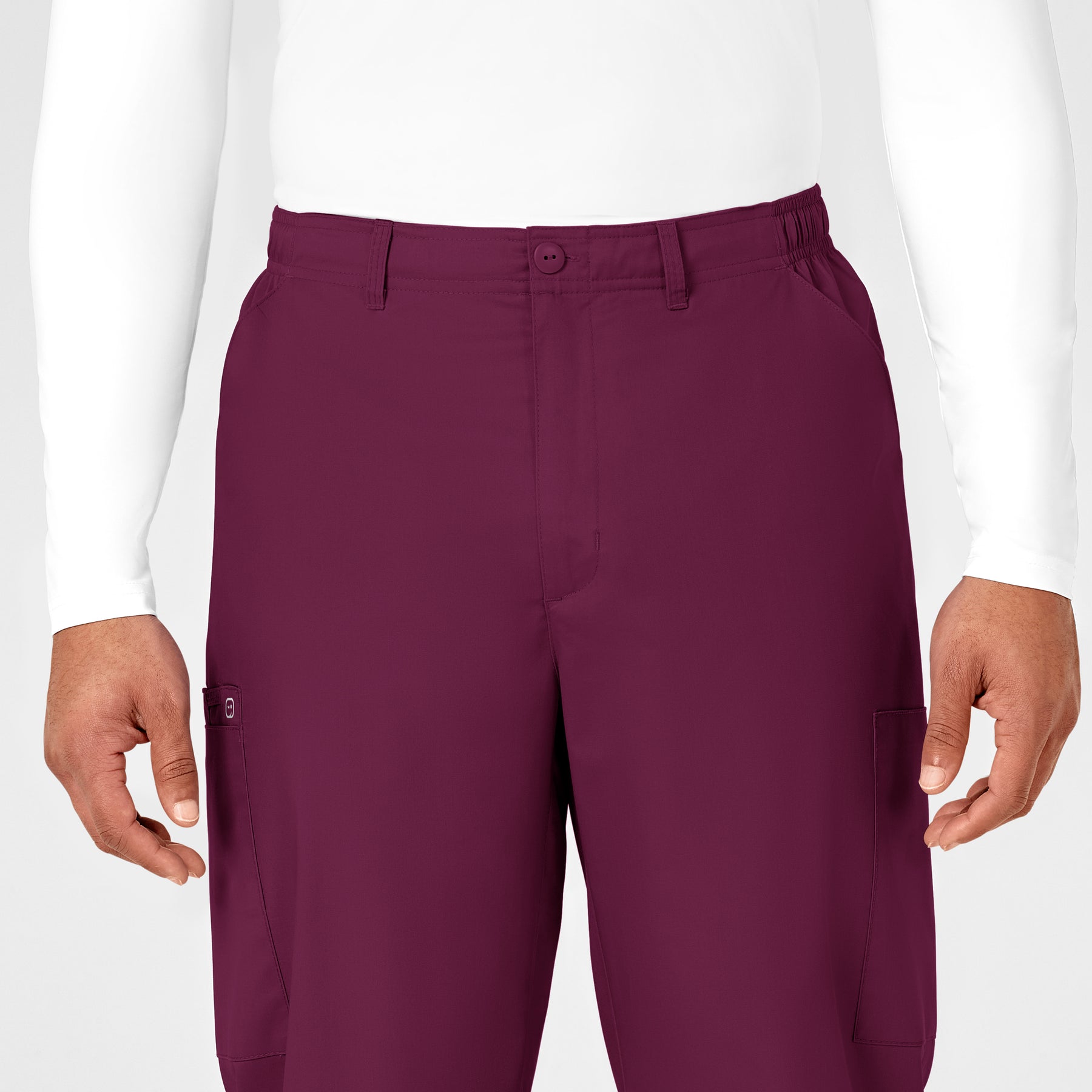 WonderWORK Men's Cargo Scrub Pant Wine front detail