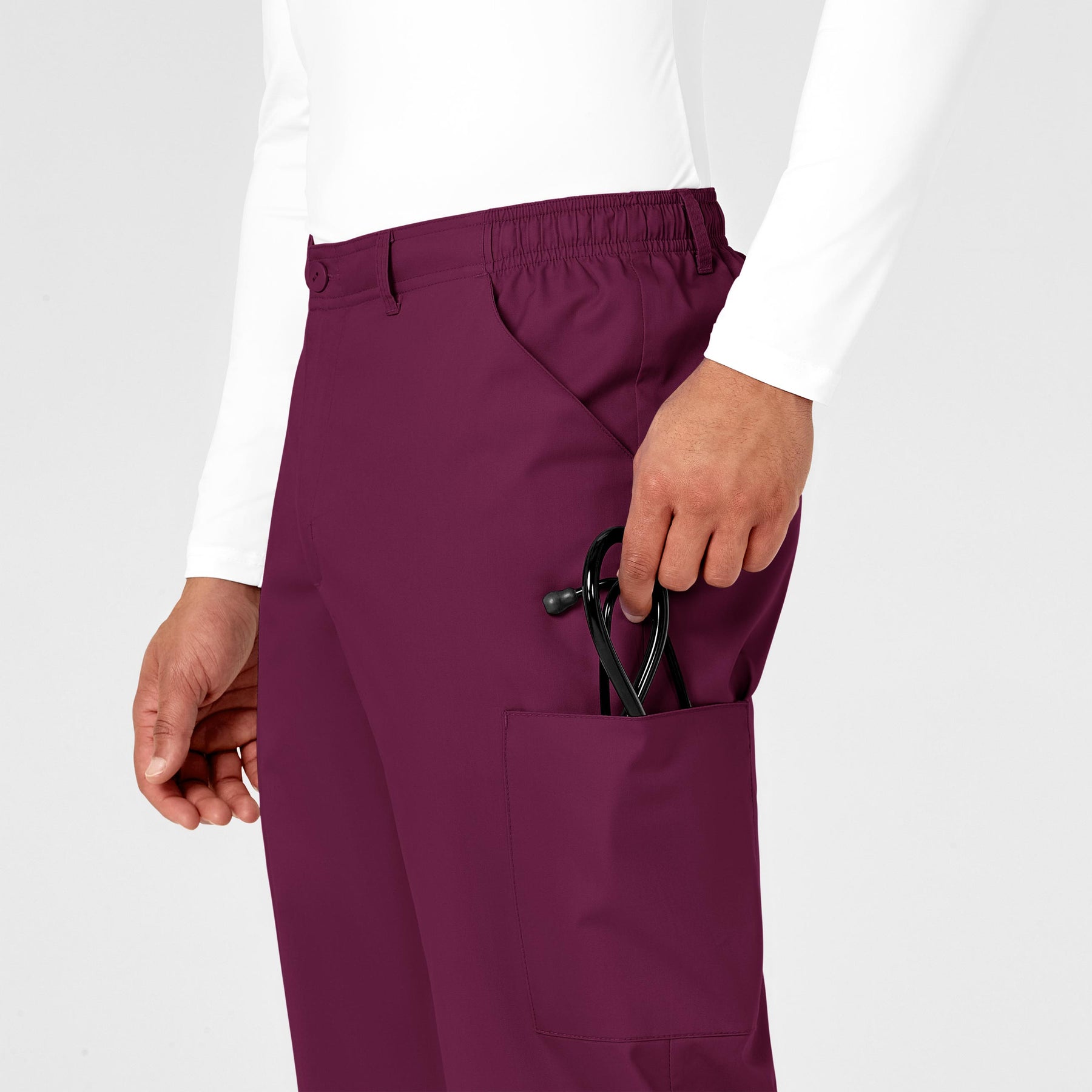 WonderWORK Men's Cargo Scrub Pant Wine side detail 1