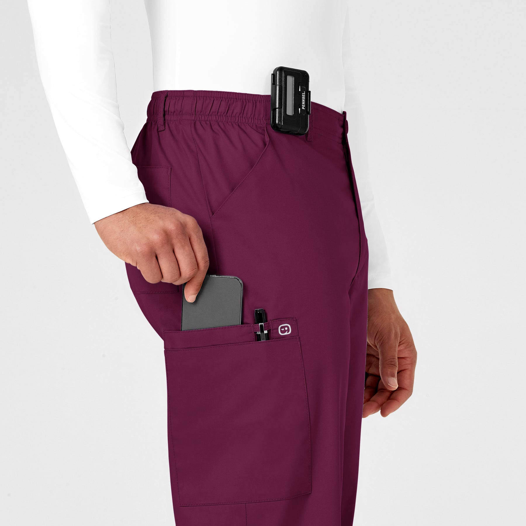 WonderWORK Men's Cargo Scrub Pant Wine side detail 2