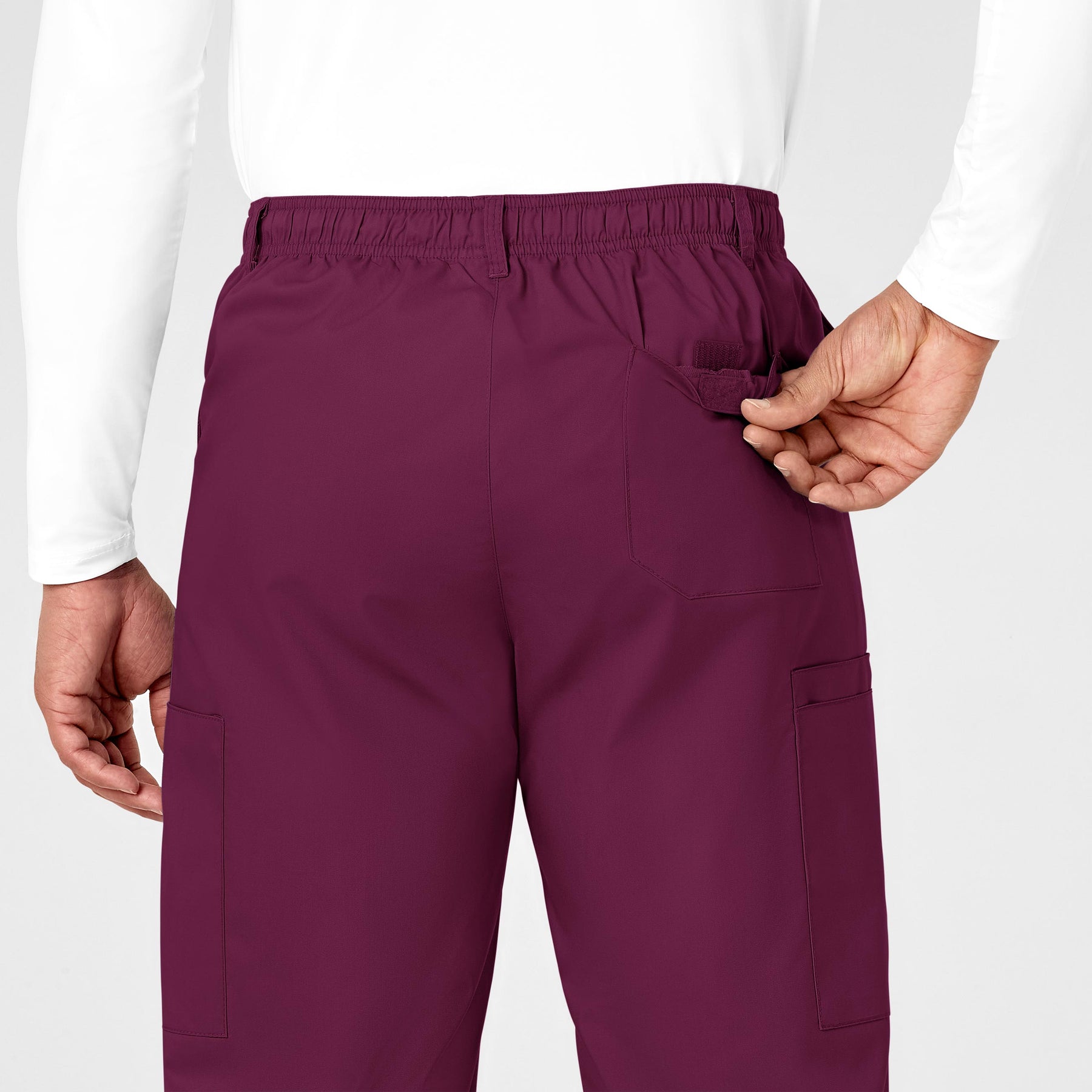 WonderWORK Men's Cargo Scrub Pant Wine back detail