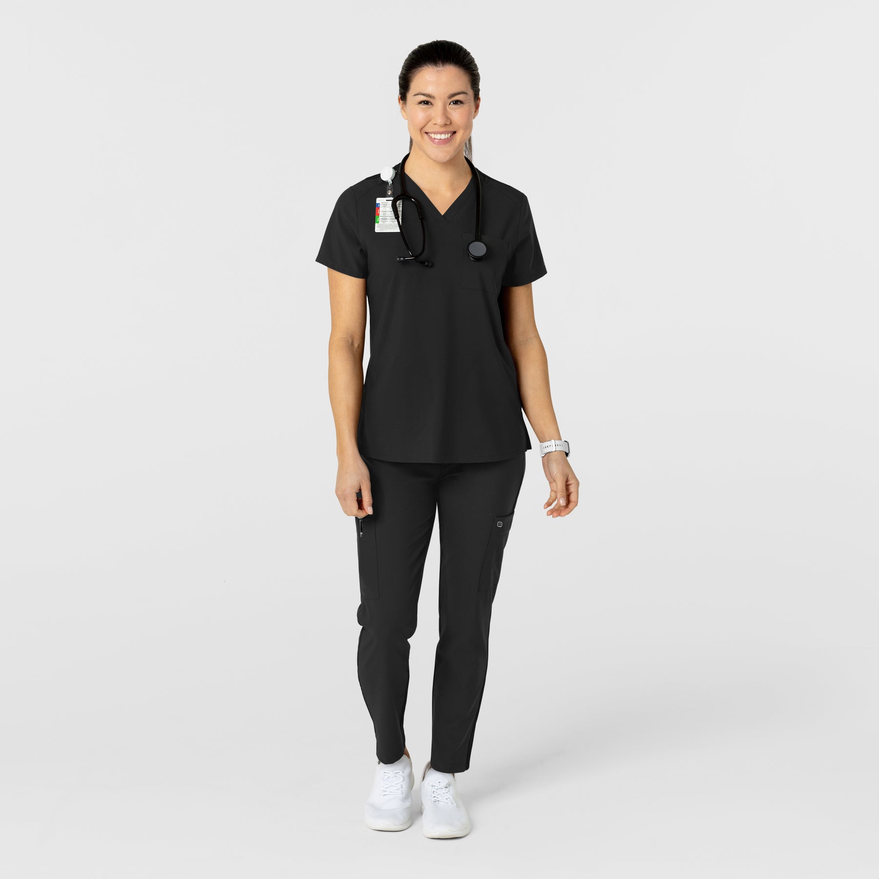 W123 Women's Flex-n-Reach Track Scrub Pant Black scrub set