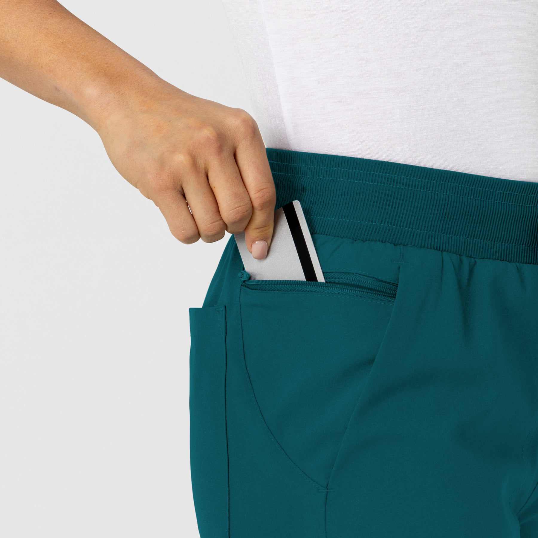 W123 Women's Flex-n-Reach Track Scrub Pant Caribbean front detail