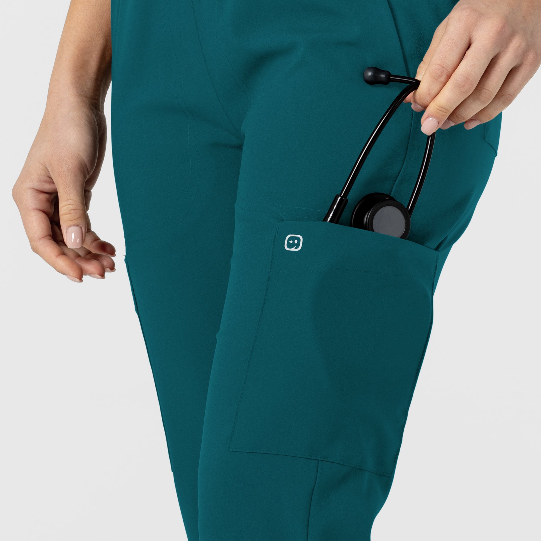 W123 Women's Flex-n-Reach Track Scrub Pant Caribbean hemline detail
