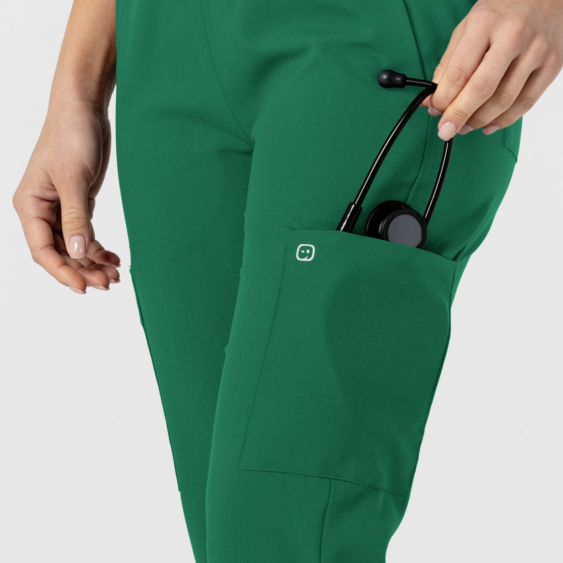 W123 Women's Flex-n-Reach Track Scrub Pant Hunter hemline detail