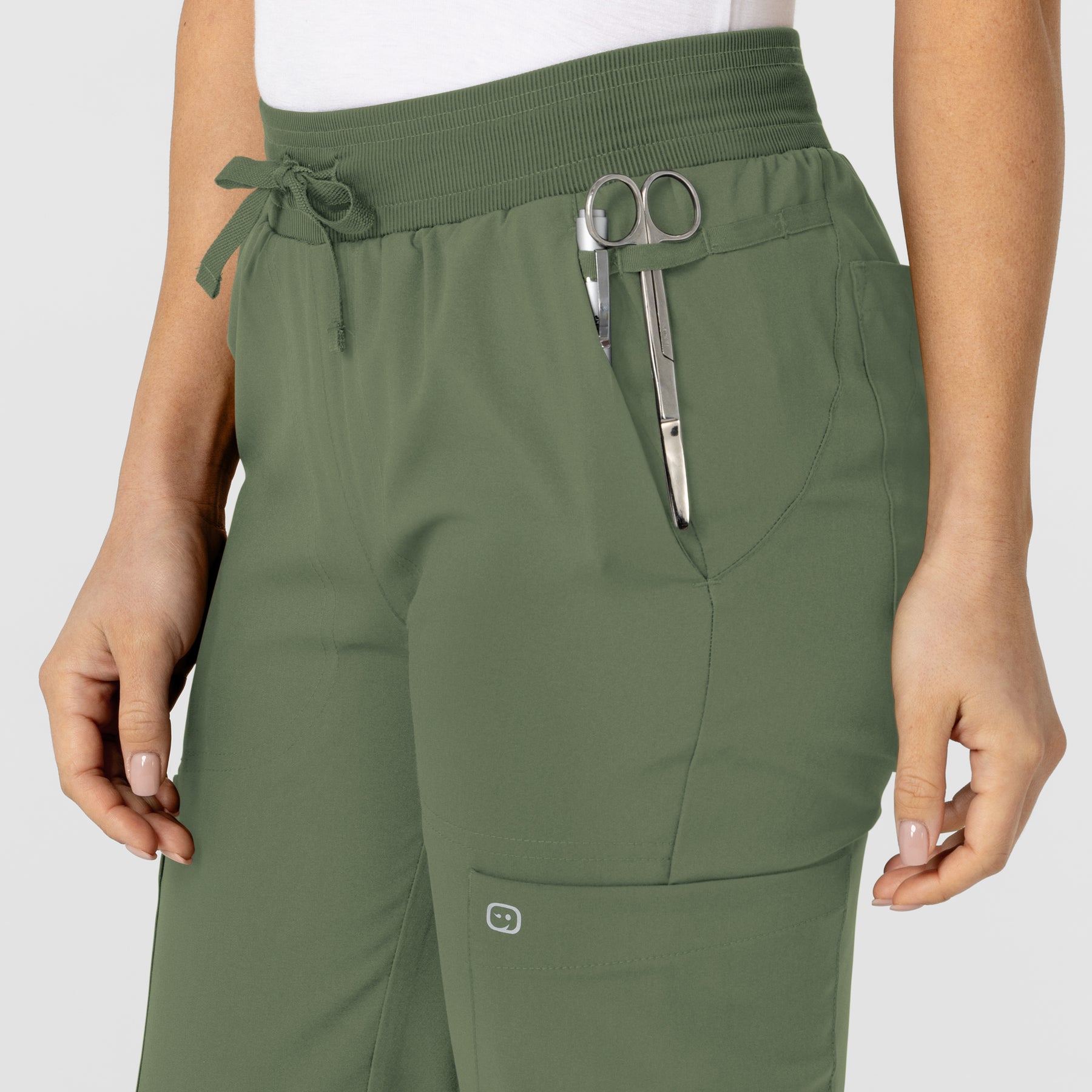 W123 Women's Flex-n-Reach Track Scrub Pant Olive side detail 1