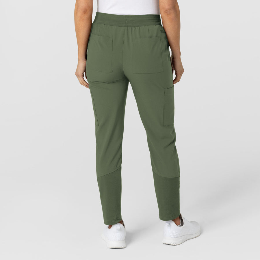 W123 Women's Flex-n-Reach Track Scrub Pant Olive back view