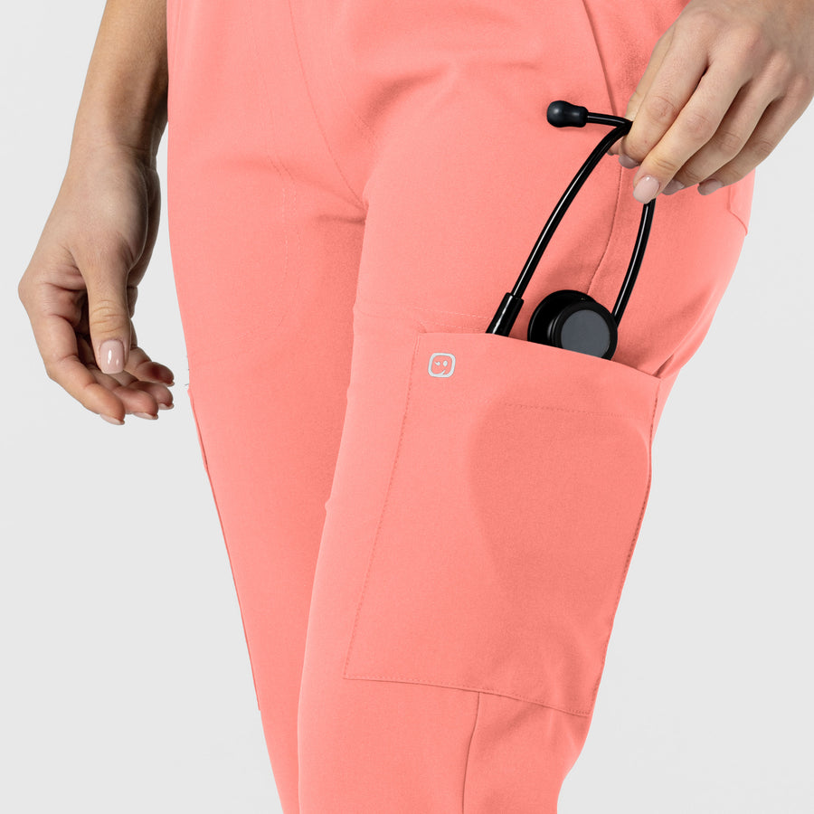W123 Women's Flex-n-Reach Track Scrub Pant Paradise Pink hemline detail