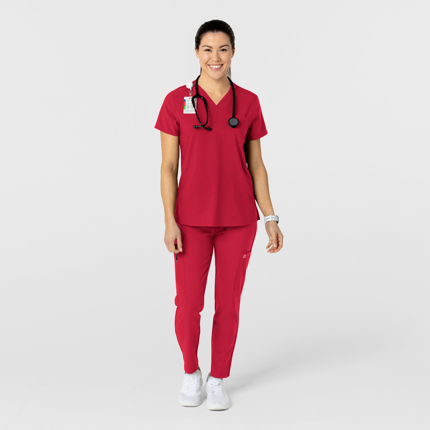 W123 Women's Flex-n-Reach Track Scrub Pant Red full scrub set