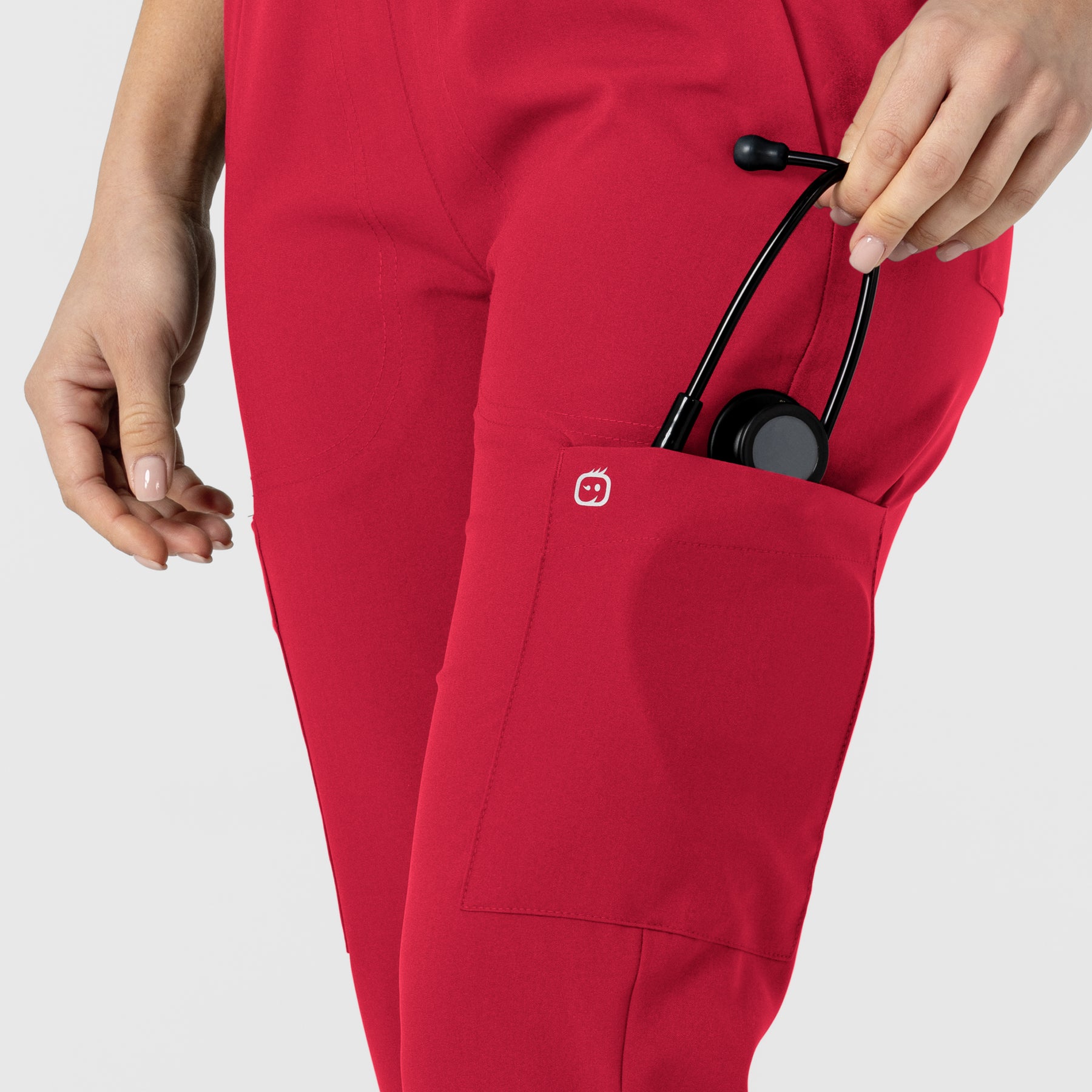 W123 Women's Flex-n-Reach Track Scrub Pant Red hemline detail